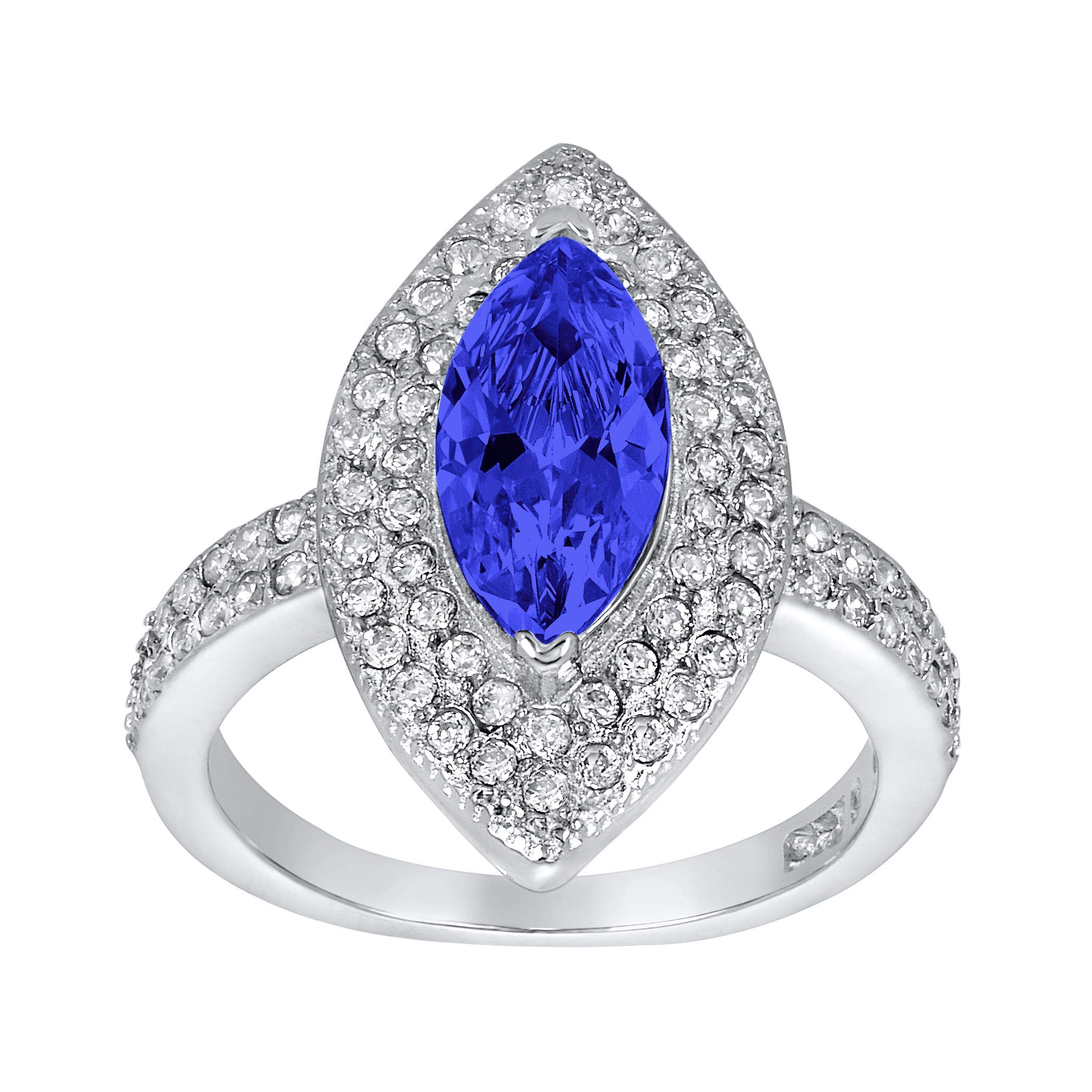 Elegant Women's Sterling Silver Clear Marquise Cubic Zirconia Halo Ring - Perfect for Weddings, Anniversaries & Special Occasions