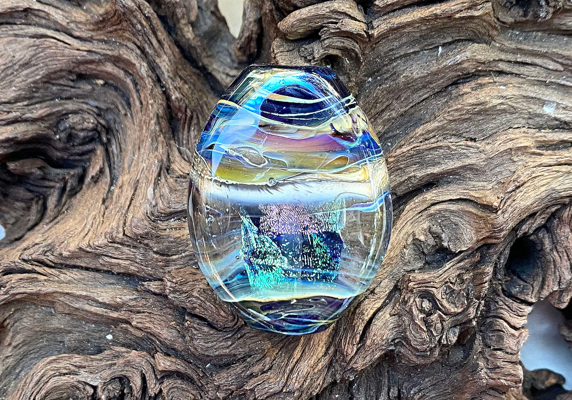 Handmade Blue Dichroic Glass Focal Bead for Jewelry Making - Perfect for Necklaces, Bracelets & DIY Craft Projects