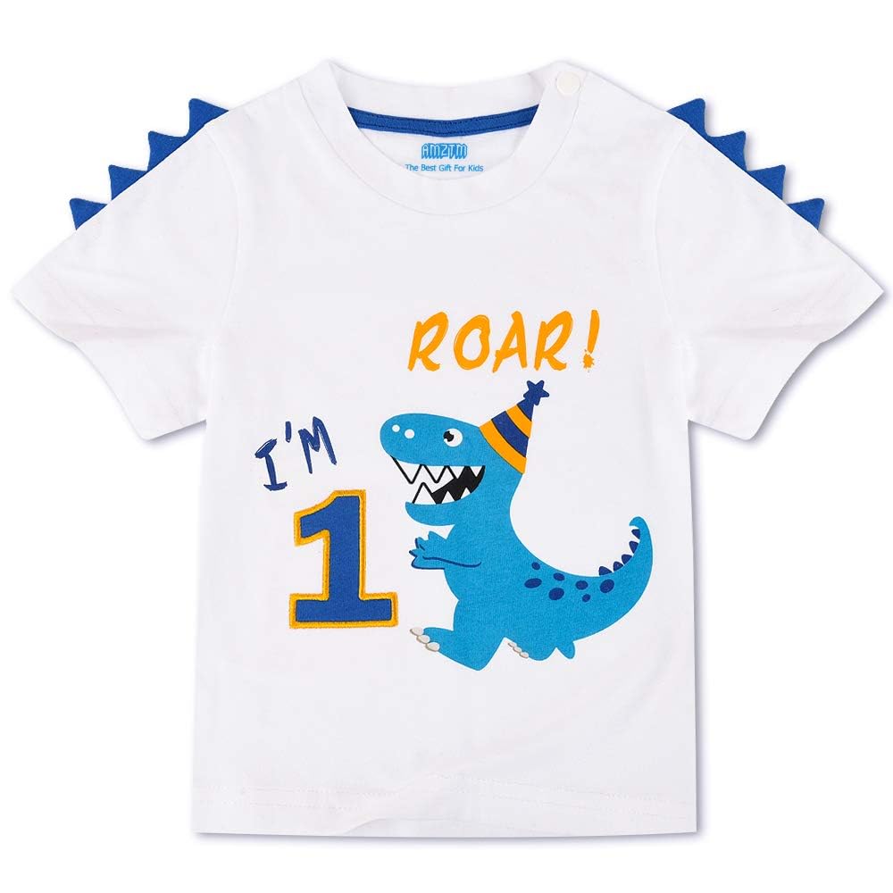 Dinosaur Birthday T-Shirt for Boys & Girls - Cute 1st Birthday Party Outfit for Toddlers | Perfect for Dino Themed Birthday Celebrations, Photo Shoots & Gifts