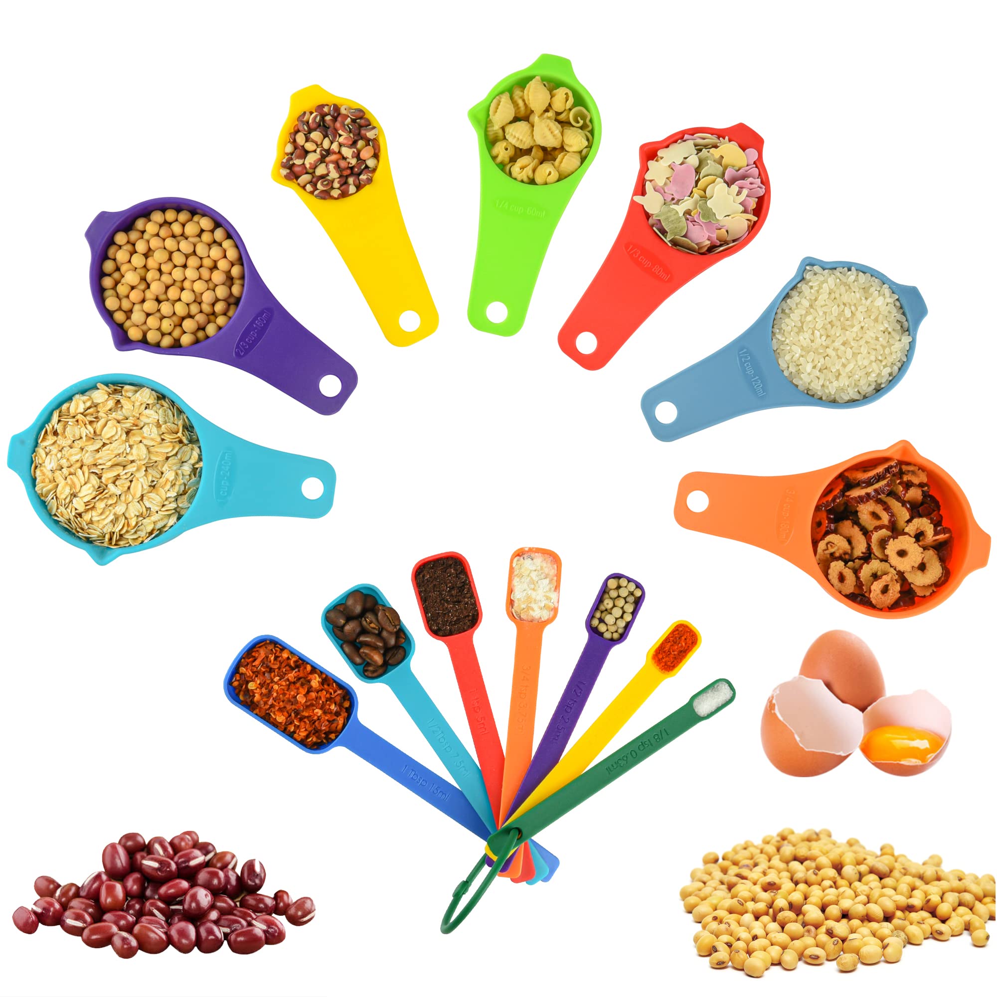 Smithcraft 15-Piece Plastic Measuring Cups and Spoons Set for Baking & Cooking - 7 Measuring Cups, 7 Spoons + 1 Leveler - Colorful Kitchen Measuring Tools for Baking, Meal Prep & Home Cooking