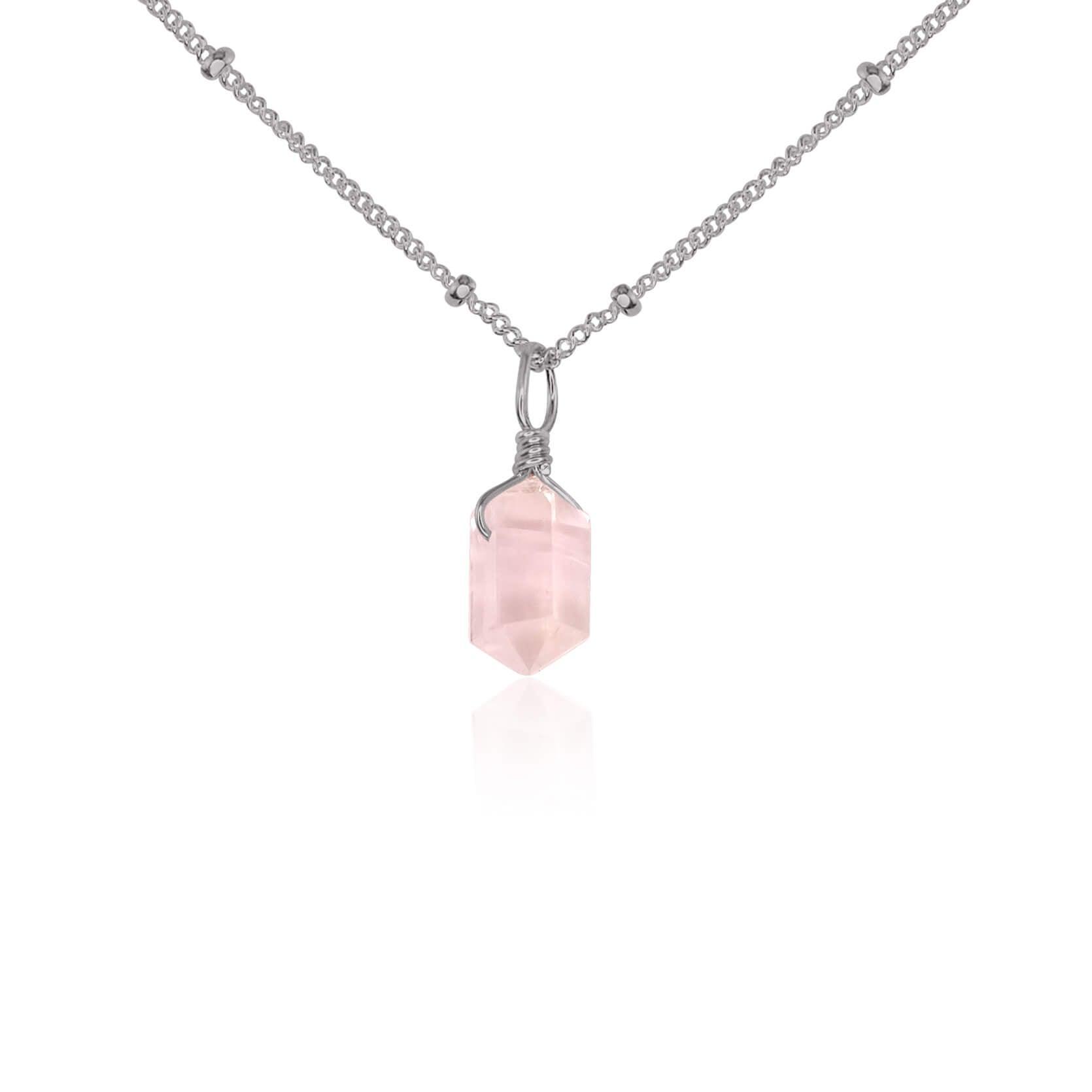 Rose Quartz Mini Double Terminated Crystal Point Pendant Necklace - Healing Crystal Jewelry for Women, Spiritual Gift & Chakra Balancing | Perfect for Meditation, Energy Work & Everyday Wear