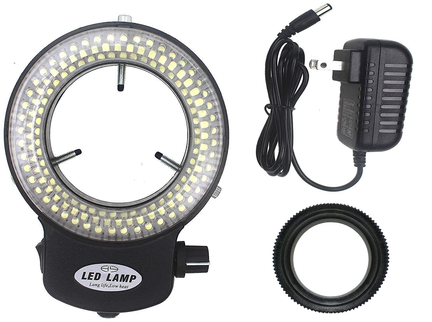 Black Adjustable 144 LED Ring Light Illuminator for Stereo Microscopes - High Intensity Lighting for Jewelry Making, PCB Inspection & Lab Research (144 LED Microscope Light)