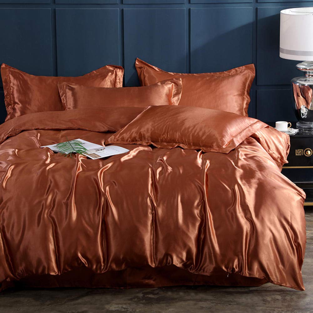 4-Piece Summer Comforter Set - Pure Color Ice Silk Washed Silky Thin Brown Bedding (Quilt Cover 200x230cm) | Lightweight & Breathable for Hot Sleepers, Perfect for Summer Nights & Guest Rooms