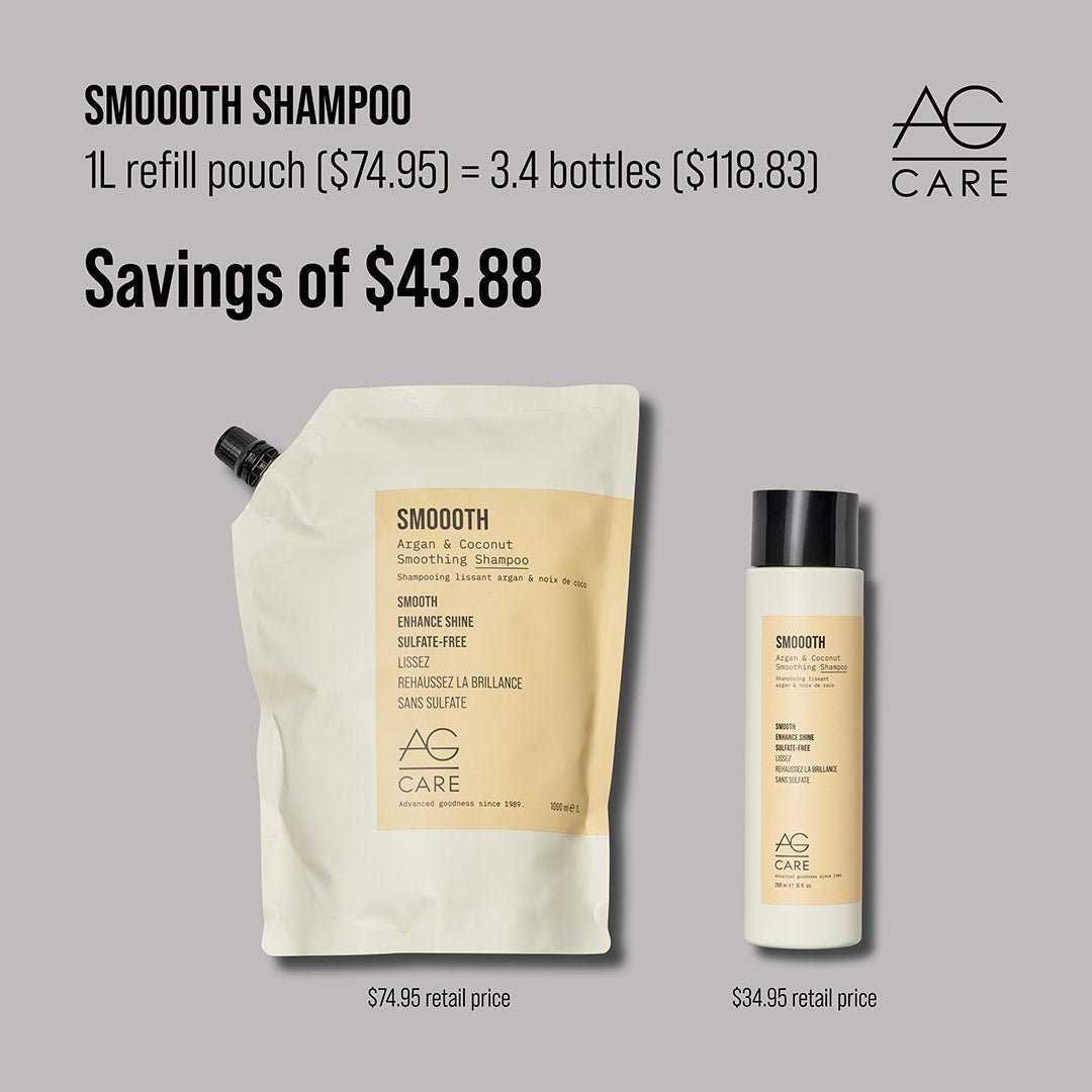 AG Care Smoooth Argan & Coconut Smoothing Shampoo 1L - Hydrating & Frizz Control for Dry, Damaged Hair - Perfect for Daily Use & Salon-Quality Results at Home