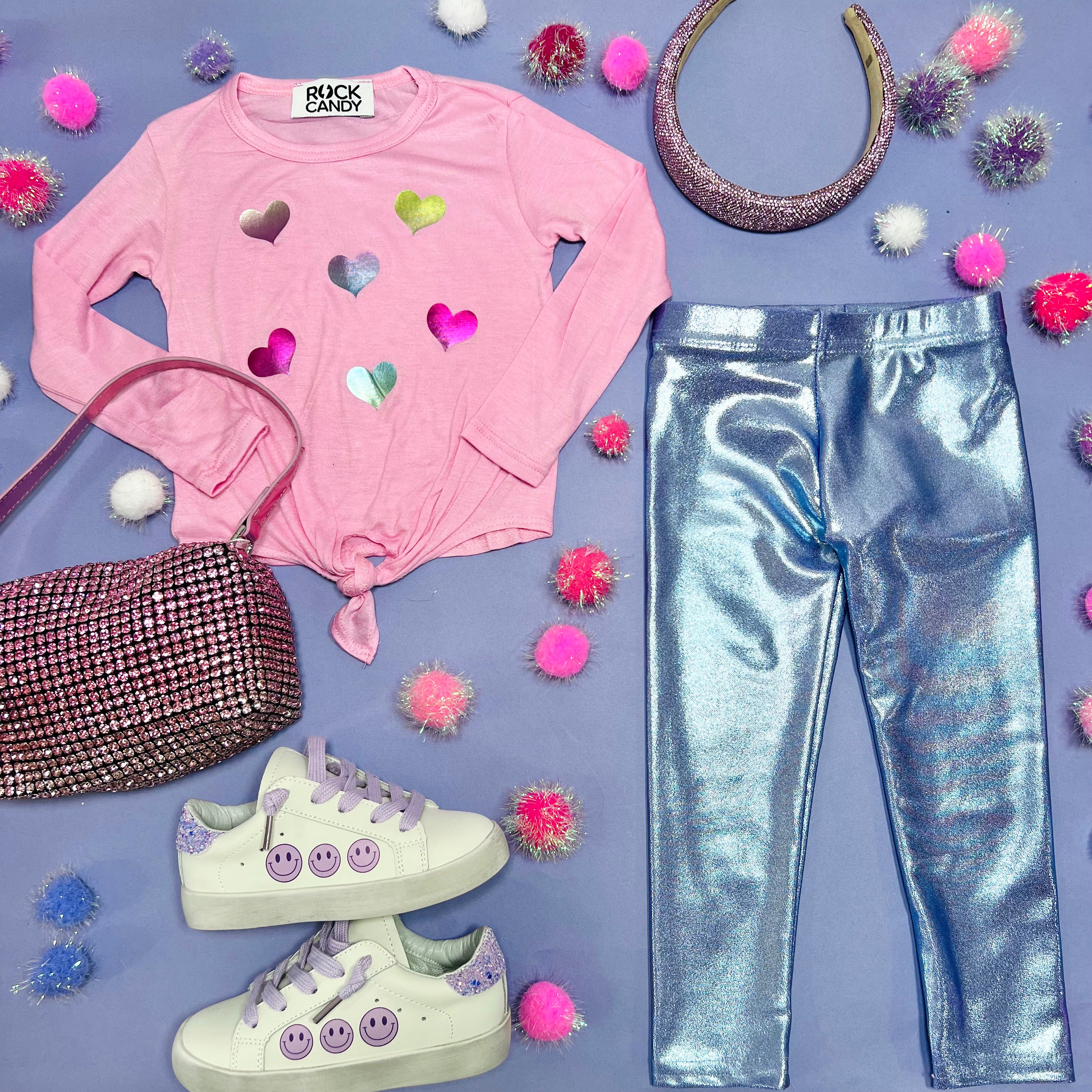 Stylish Foil Hearts Long Sleeve T-Shirt for Women - Trendy Valentine's Day Outfit & Casual Wear