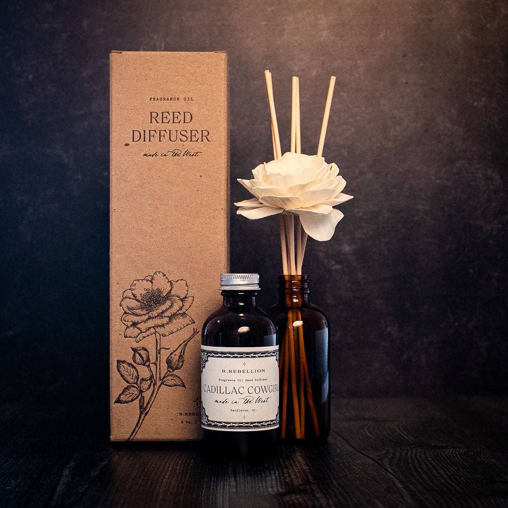 Cadillac Cowgirl Reed Diffuser 4 oz - Premium Home Fragrance Oil with Rattan Sticks for Living Room, Bedroom & Office - Long Lasting Aromatherapy Essential Oil Diffuser Set