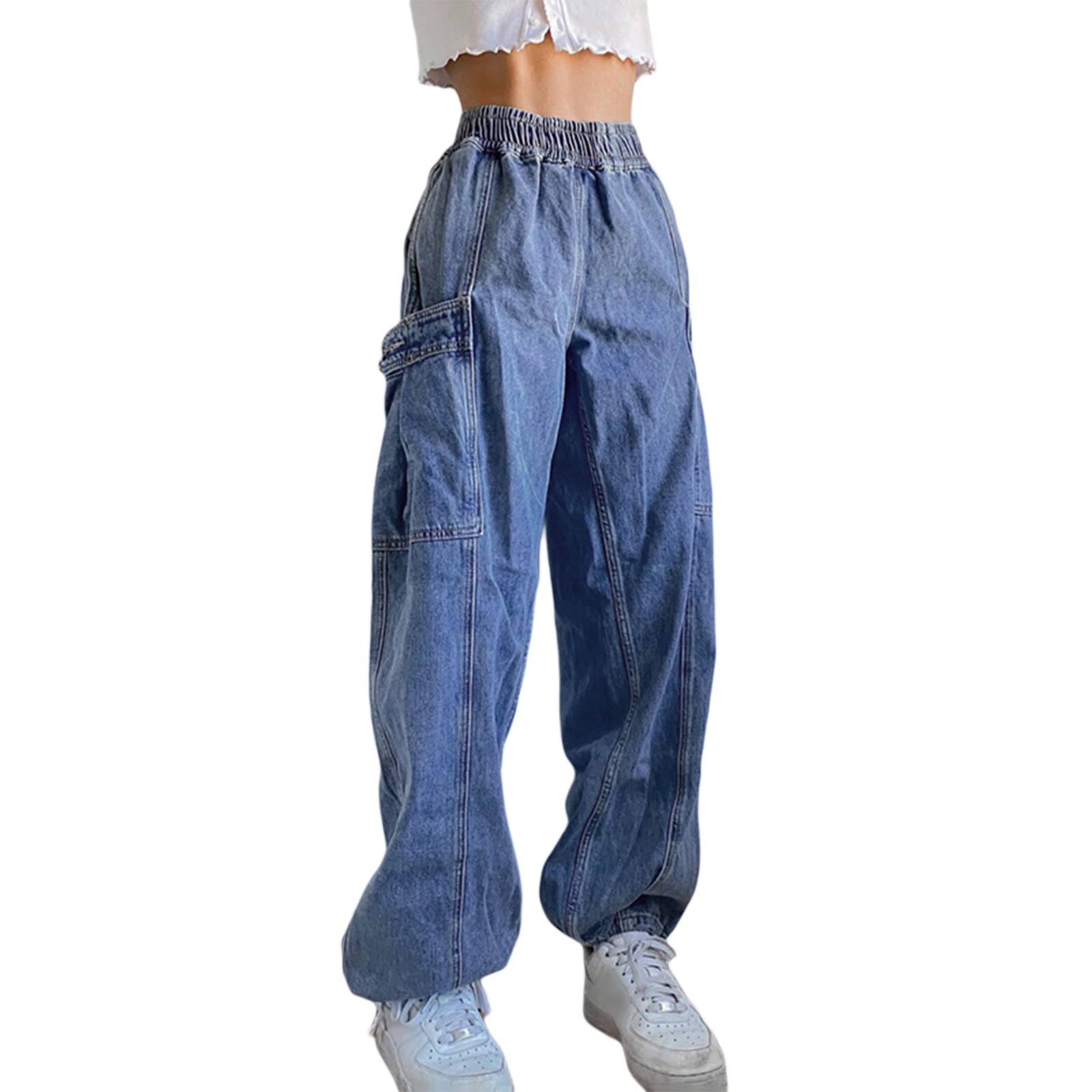 Women's Casual Baggy Cargo Pants - Summer Loose Oversized Y2K Streetwear Joggers | Hippie Punk Wide Leg Sweatpants for Outdoor, Music Festivals & Street Style