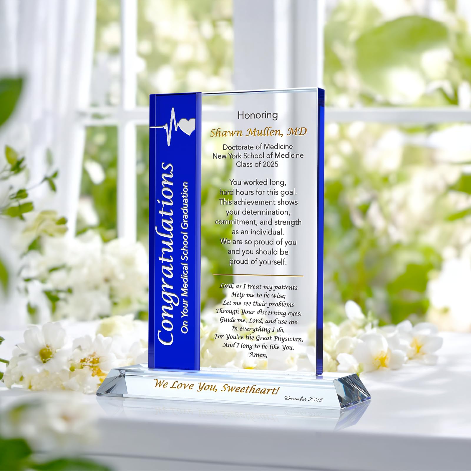 Personalized Doctor's Prayer Plaque - Custom Medical School Graduation Gift for Men & Women - Engraved with Name & Message - Unique Present for Son/Daughter (11