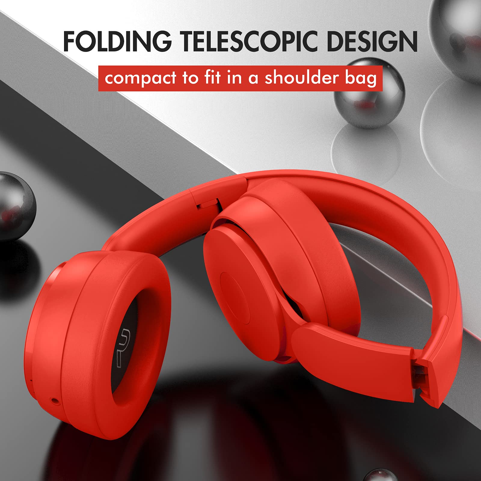 Wireless Bluetooth Headphones Over Ear with Hi-Fi Stereo Sound, Foldable Design for Travel - Wired/Wireless/TF Card Support, 25 Hours Playtime - Perfect for Adults, Kids & Teens (Red) - Great for Commuting, Workouts & Gaming