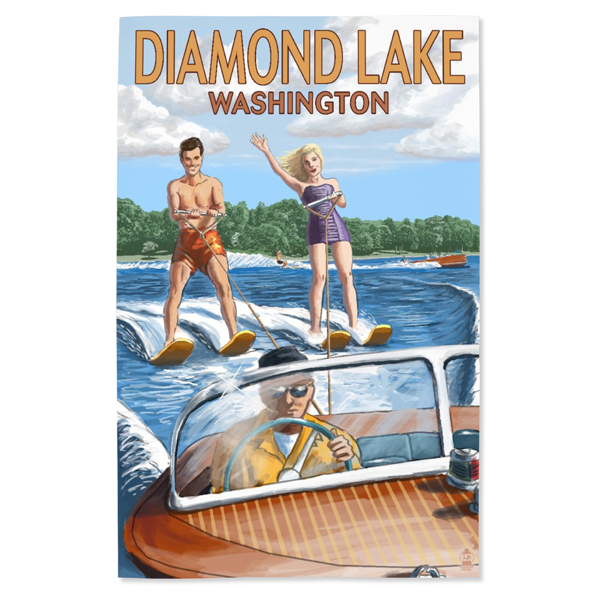 Lantern Press 16x24 Inch Giclee Art Print - Diamond Lake Washington Water Skiing Landscape Wall Decor | Perfect for Living Room, Bedroom & Office