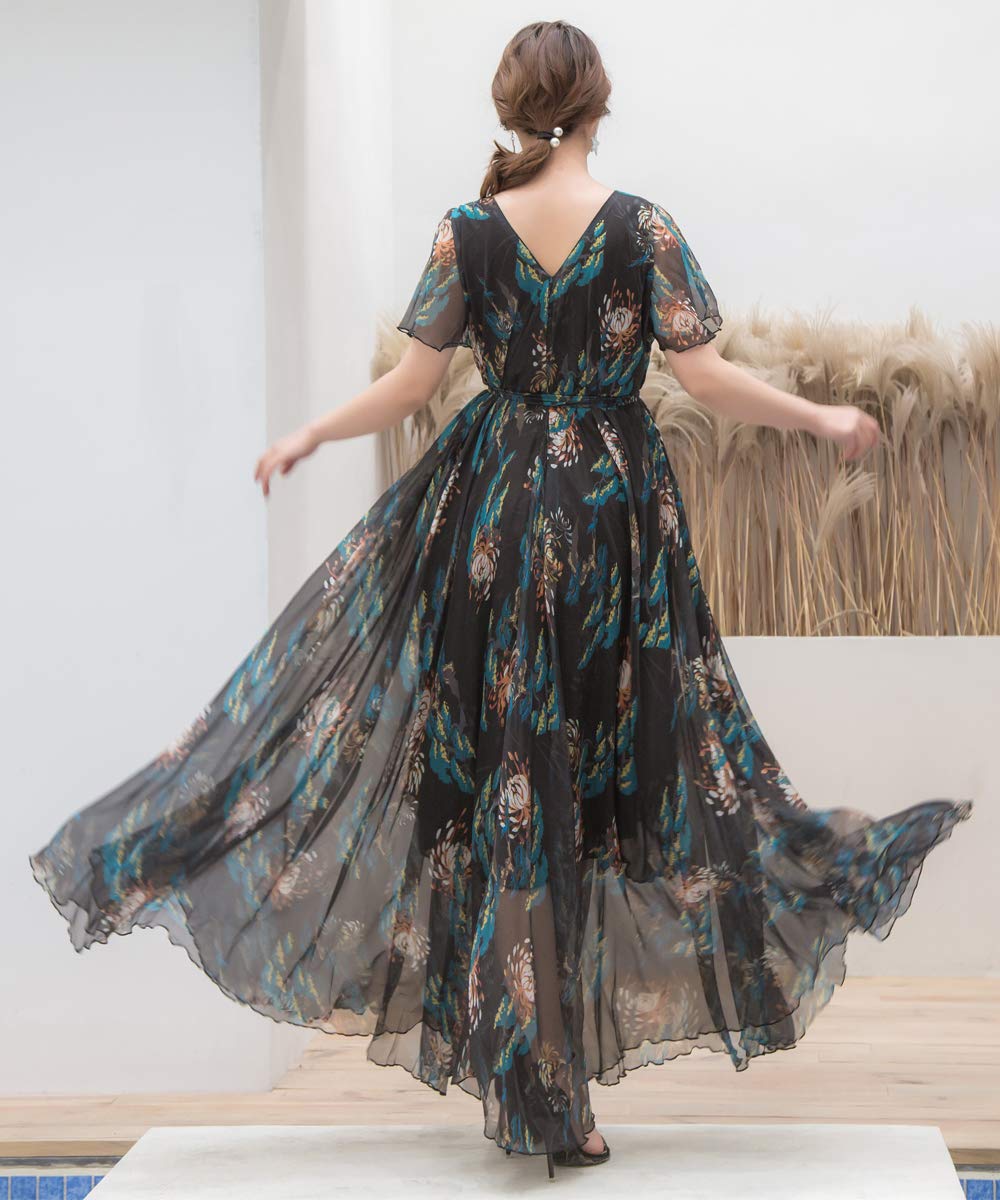 MedeShe Women's Short Sleeve Floral Bohemian Maxi Dress - Summer Beach Dress for Vacation, Party & Casual Wear