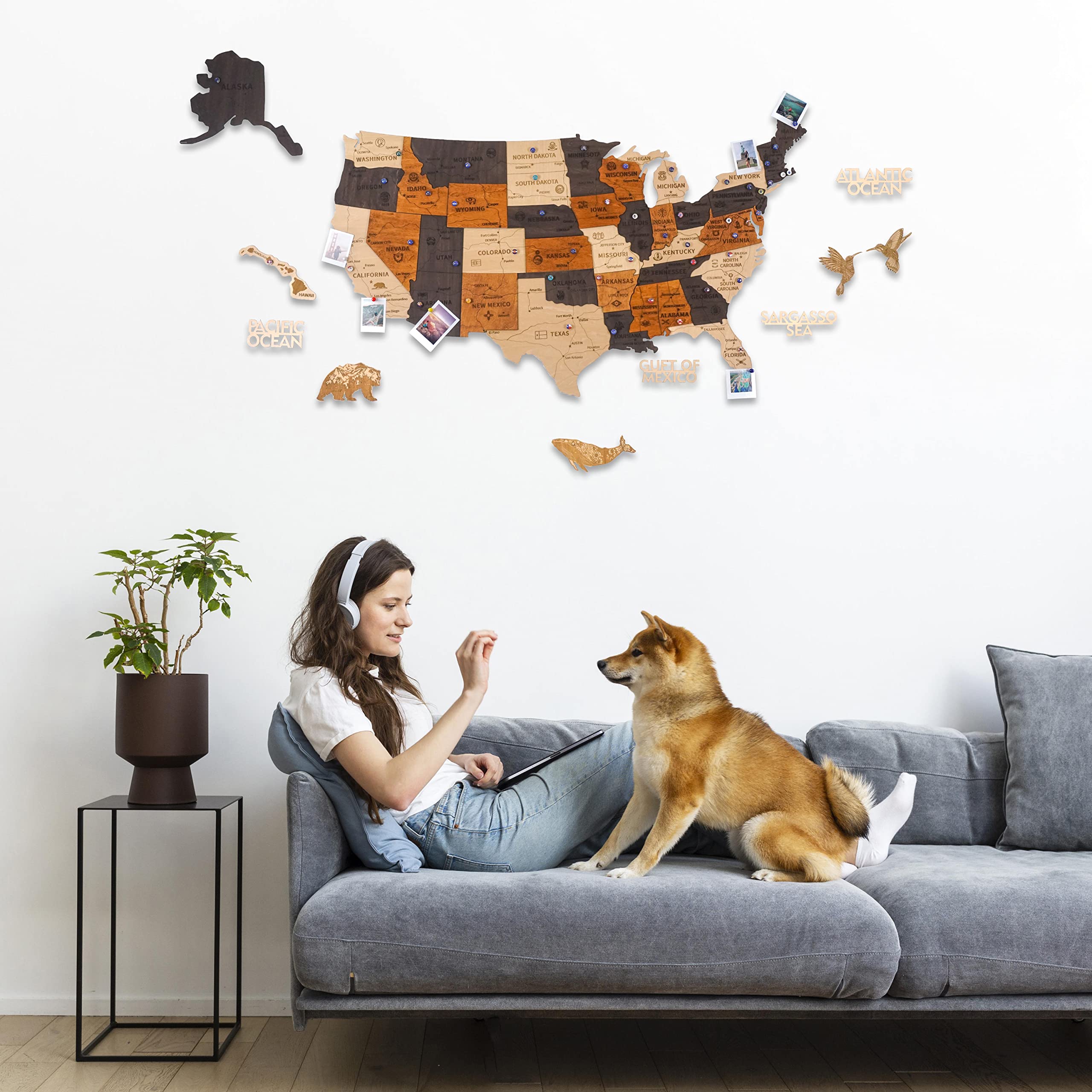 Jabihome 3D Wooden USA Map Wall Art - Large 60