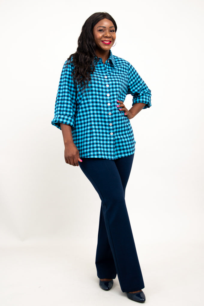 Alexis Top - Women's Cotton Flannel Shirt in Mazarine Plaid for Casual Wear & Layering | Fall & Winter Fashion