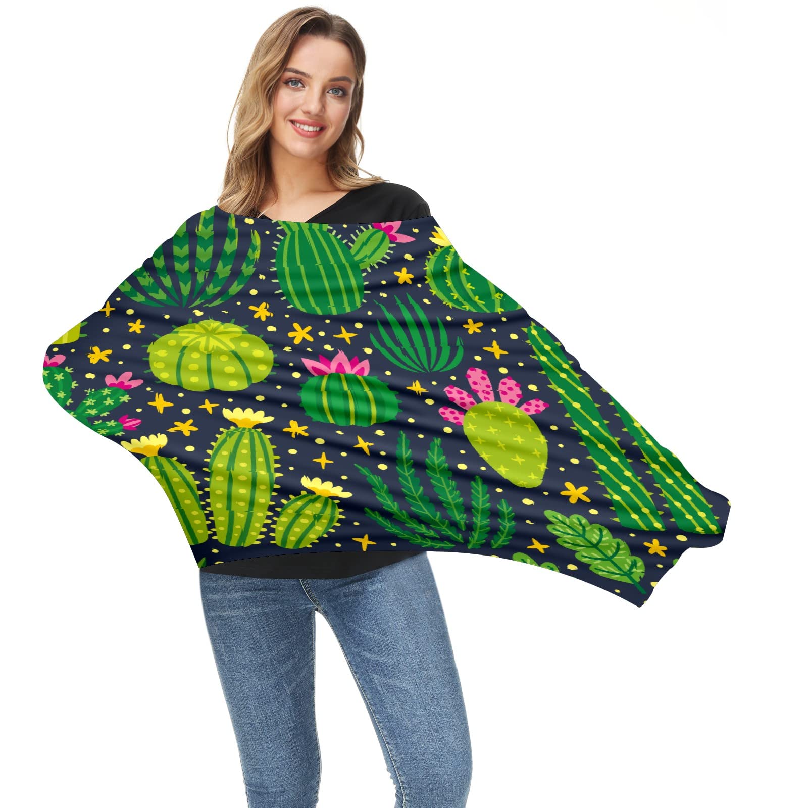 Cute Cartoon Cactus Baby Car Seat Cover - Soft Stretchy Nursing Cover & Infant Car Canopy for Boys & Girls | Multi-Use Stroller Cover, Breastfeeding Scarf & Car Seat Protector for New Moms | Perfect for Travel, Shopping & Outdoor Activities