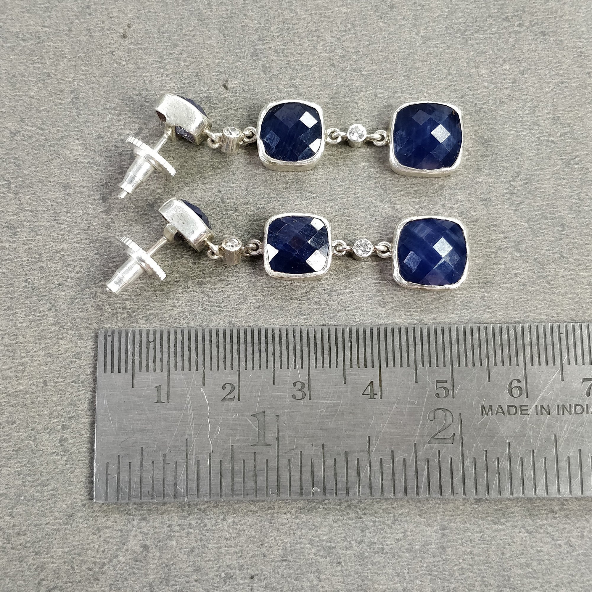 925 Sterling Silver Blue Sapphire Gemstone Earrings - 9.14g Natural Cushion Cut Triple Drop Dangle Earrings with Push Back Bezel Setting | Elegant Jewelry for Weddings, Parties & Special Occasions