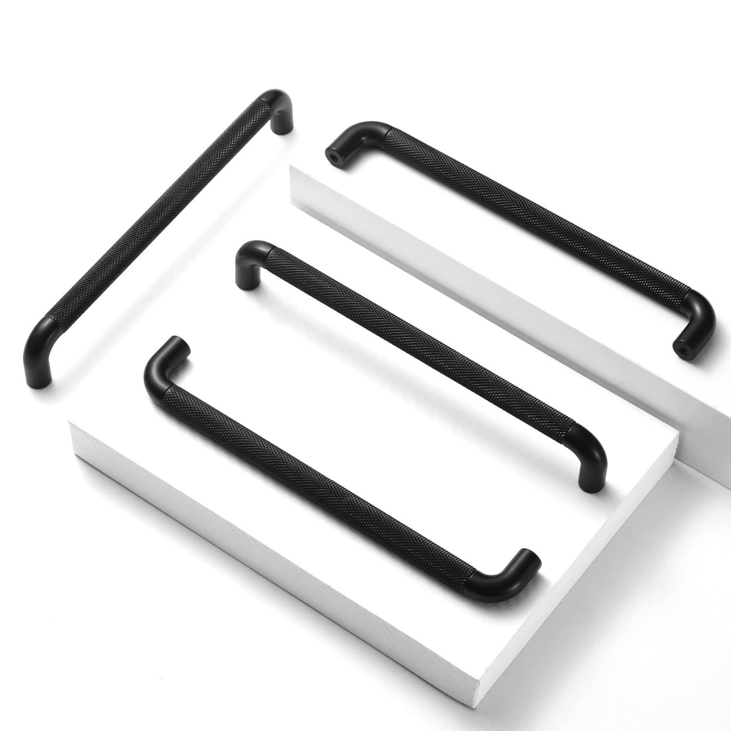 2 Pack 7.5 Inch Black Industrial Style Cabinet Handles - Aluminum Drawer Pulls with Diamond Pattern & Oxidation Finish (Model 527) - Perfect for Kitchen Cabinets, Bathroom Vanities & Furniture Upgrades