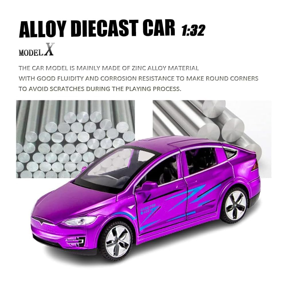 1:32 Scale Alloy Diecast Pull Back Car Model X with Lights & Sound - Mini Electronic Toy Vehicles for Kids, Collectors & Car Lovers (Purple) - Perfect for Birthday Gifts, Playtime & Display Collection
