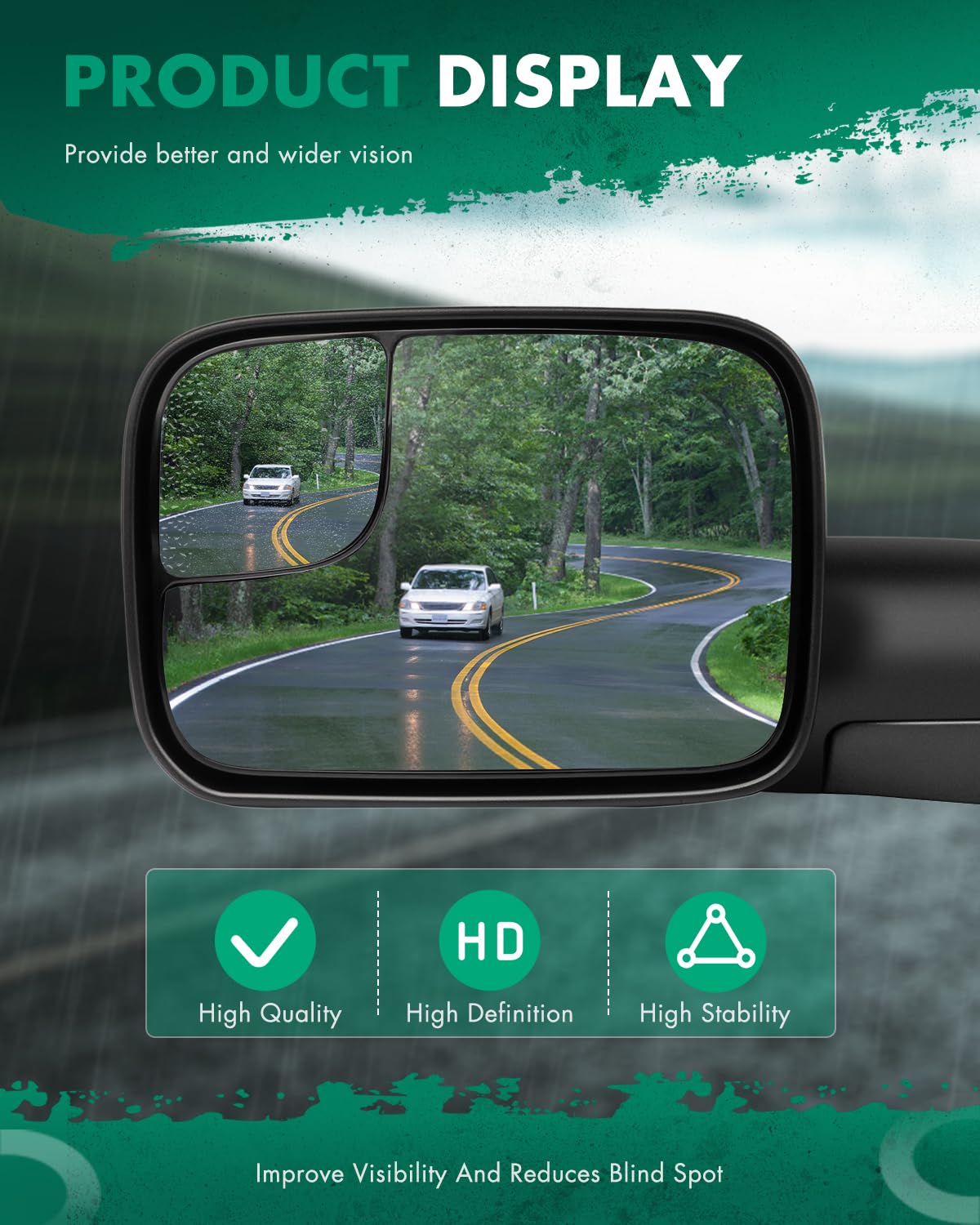 SCITOO Manual Black Towing Mirrors Pair Set - Compatible with Dodge Ram 1500 (1994-2001), Ram 2500/3500 (1994-2002) - Side View Mirrors with Support Brackets & Manual Control - Perfect for Towing, Camping & Off-Road Adventures