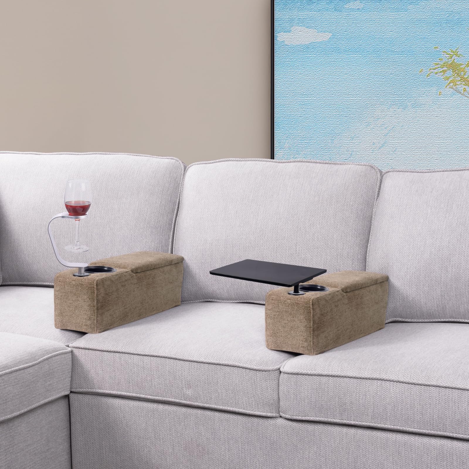 Multifunctional Sofa Armrest with Wireless Charger & Storage - Removable Couch Caddy with LED Reading Light - Perfect for Living Room, Bedroom & Office Use