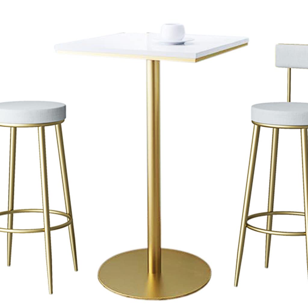 21.6 Inch Round/Square Pub Bar Table with Marble Top & Gold Metal Legs - 2-Person Dining Table for Home, Restaurant, Kitchen, Party (White/Black) 43.3in(110cm) Height - Perfect for Small Spaces, Breakfast Nooks, Bistros & Outdoor Entertaining