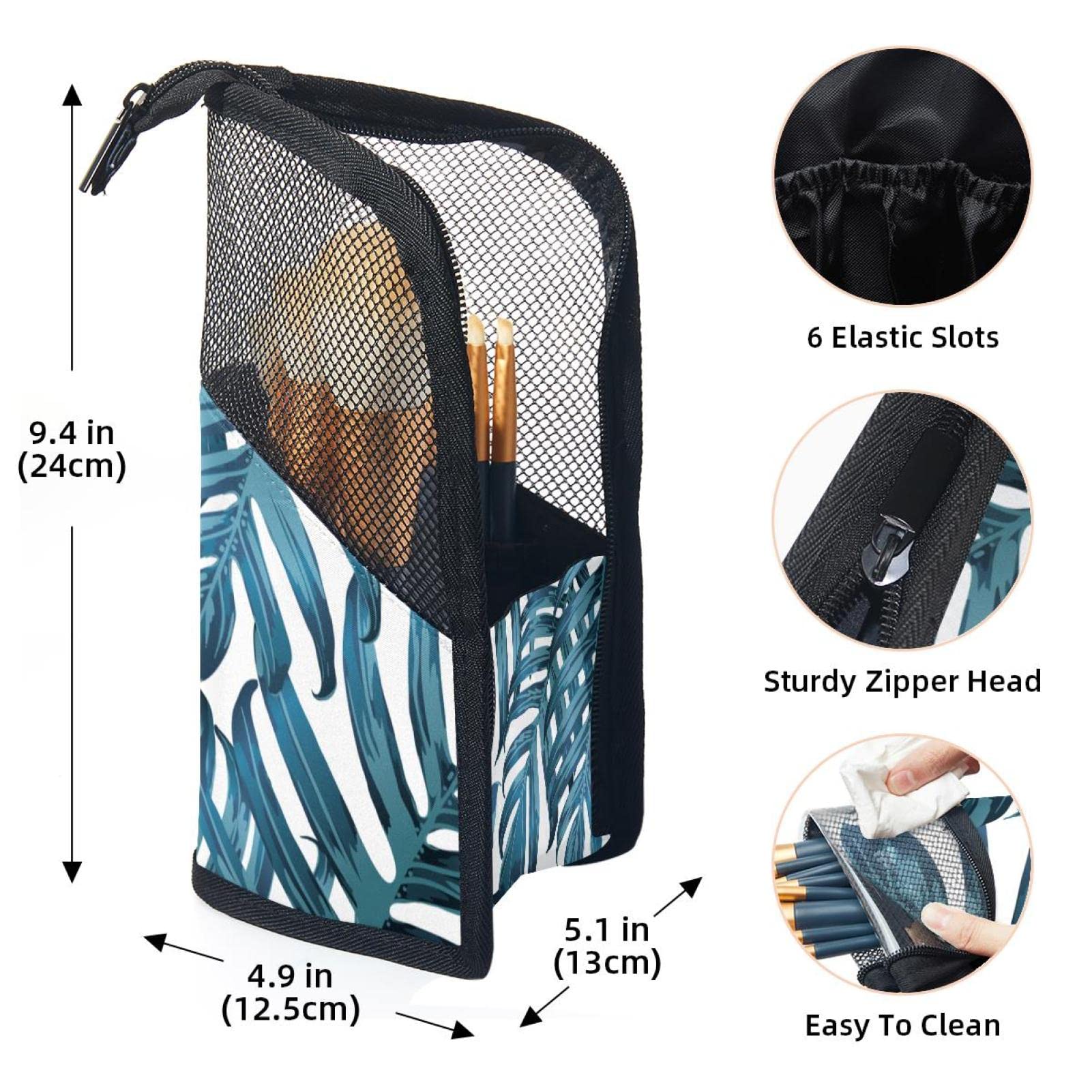Portable Makeup Brush Organizer Bag with 12 Slots - Tropical Palm Leaves Design, Travel-Friendly Cosmetic Brush Holder Case - Perfect for Home Vanity, Travel & Professional Makeup Artists
