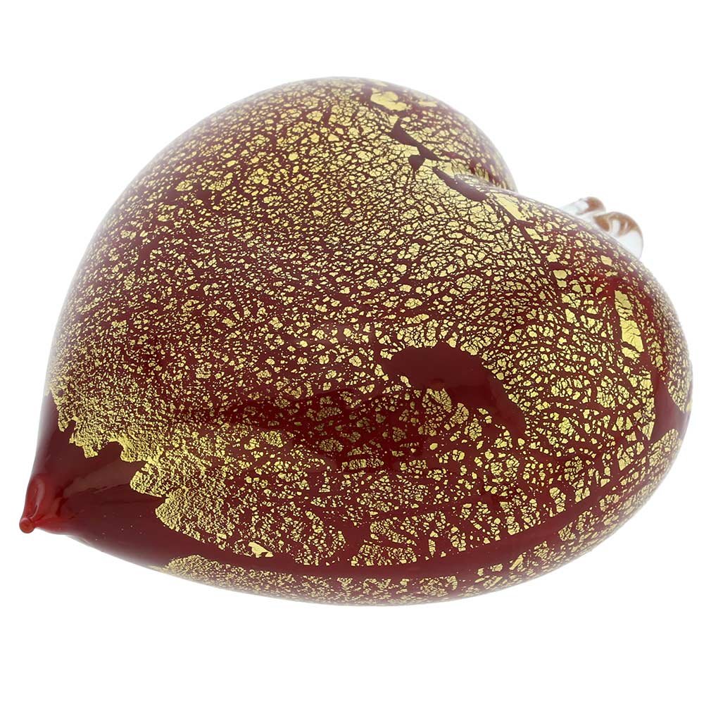 Venetian Murano Glass Heart Christmas Ornament - Handmade Red & Gold Holiday Decoration for Tree, Gift, and Home Décor