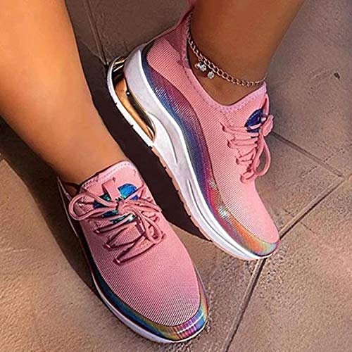 BYGYZSZ Women's Breathable Lace-Up Walking Shoes - Reflective Running Sneakers for Women, Plus Size Athletic Shoes with Elastic Slip-On Design | Fashion Outdoor Summer Sports Shoes for Jogging, Gym Workouts & Casual Wear