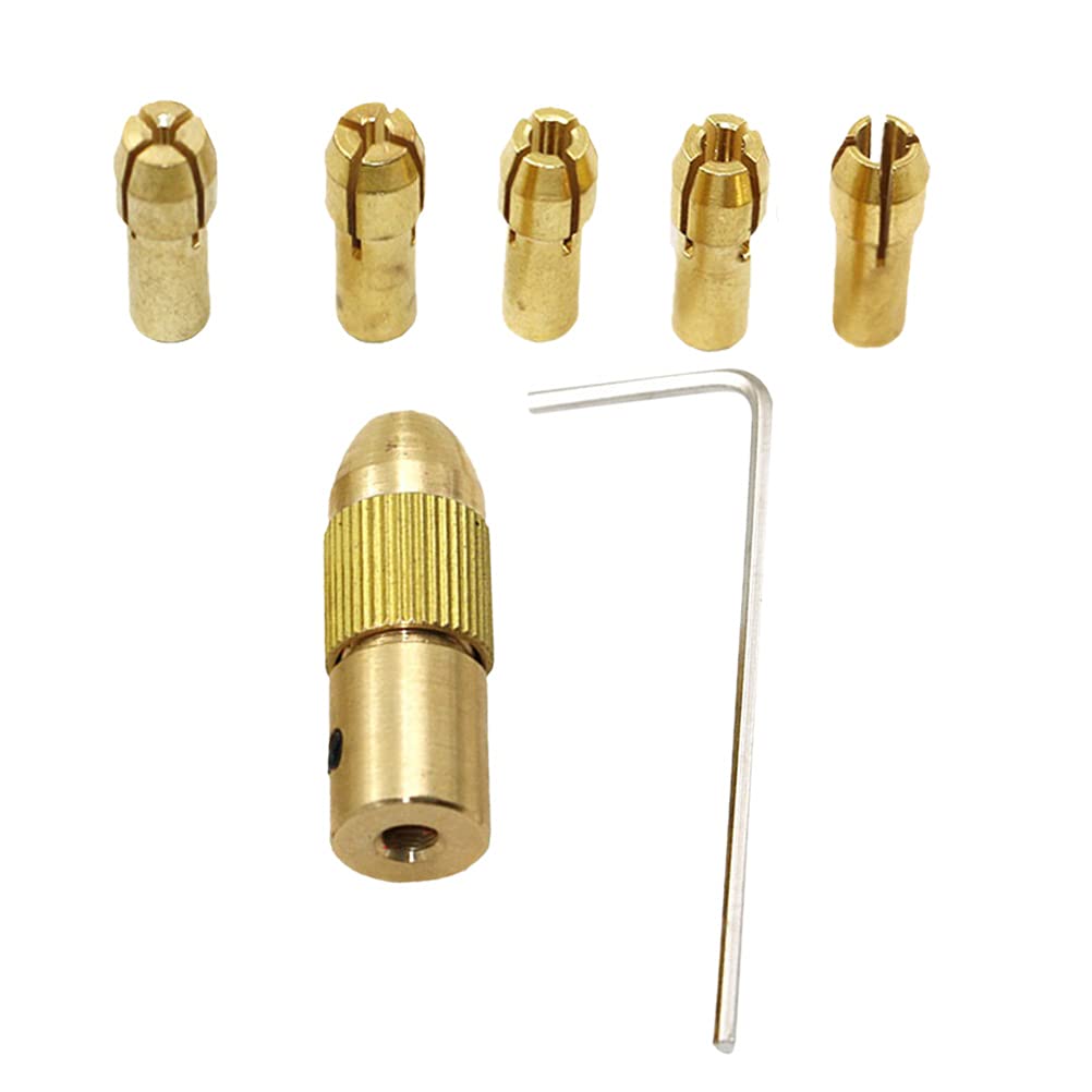 7Pcs Multi-Function Micro Self-Tightening Drill Chuck Set - Electric & Hand Drill Clamp for Wood & Brass - Golden (5.05mm) - Perfect for DIY, Woodworking, Jewelry Making & Precision Drilling