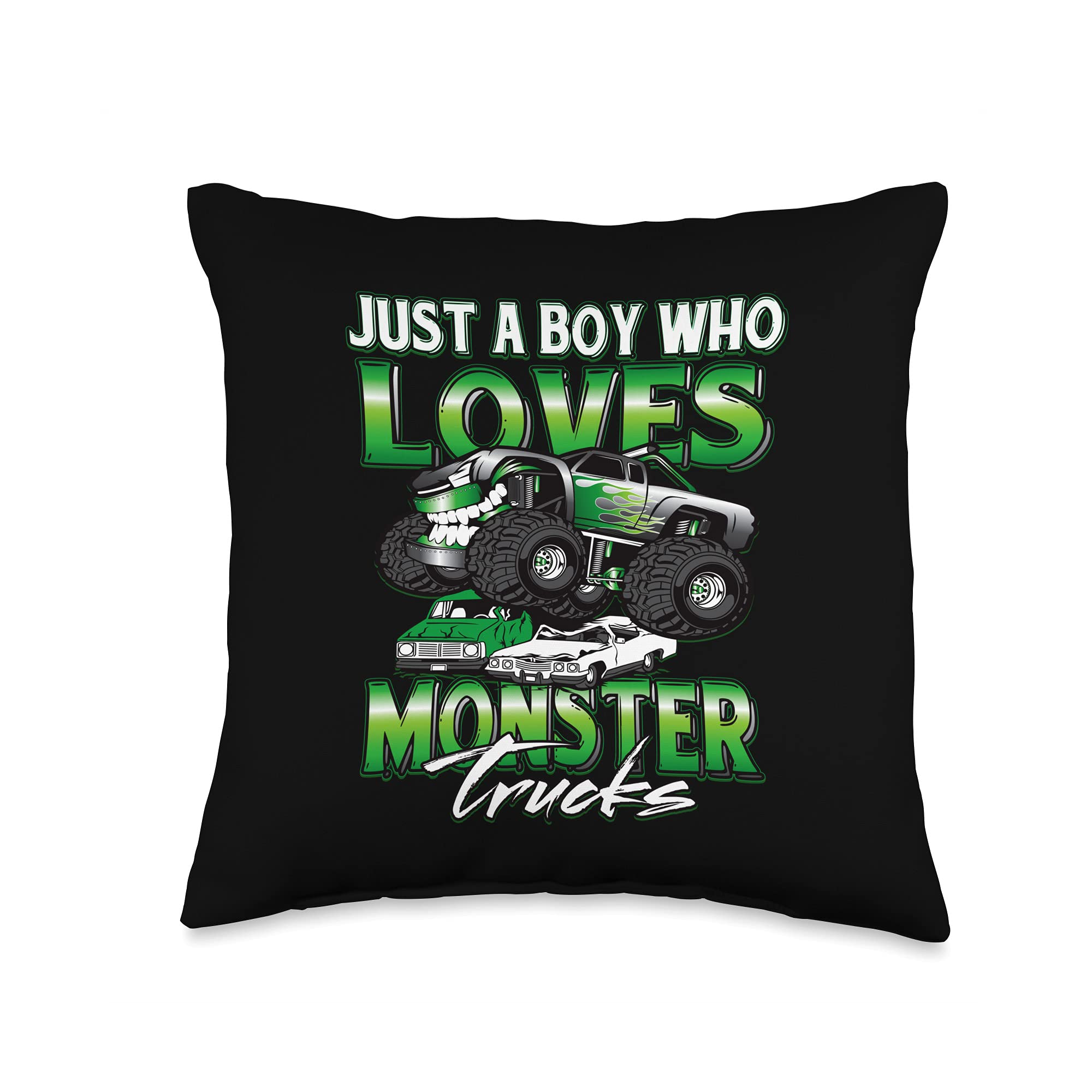 Monster Trucks Kids Toddler Pajama Throw Pillow - 16x16 Inch Soft Decorative Cushion for Boys Room, Bedroom, Nursery - Fun Multicolor Monster Truck Design for Playroom & Gift