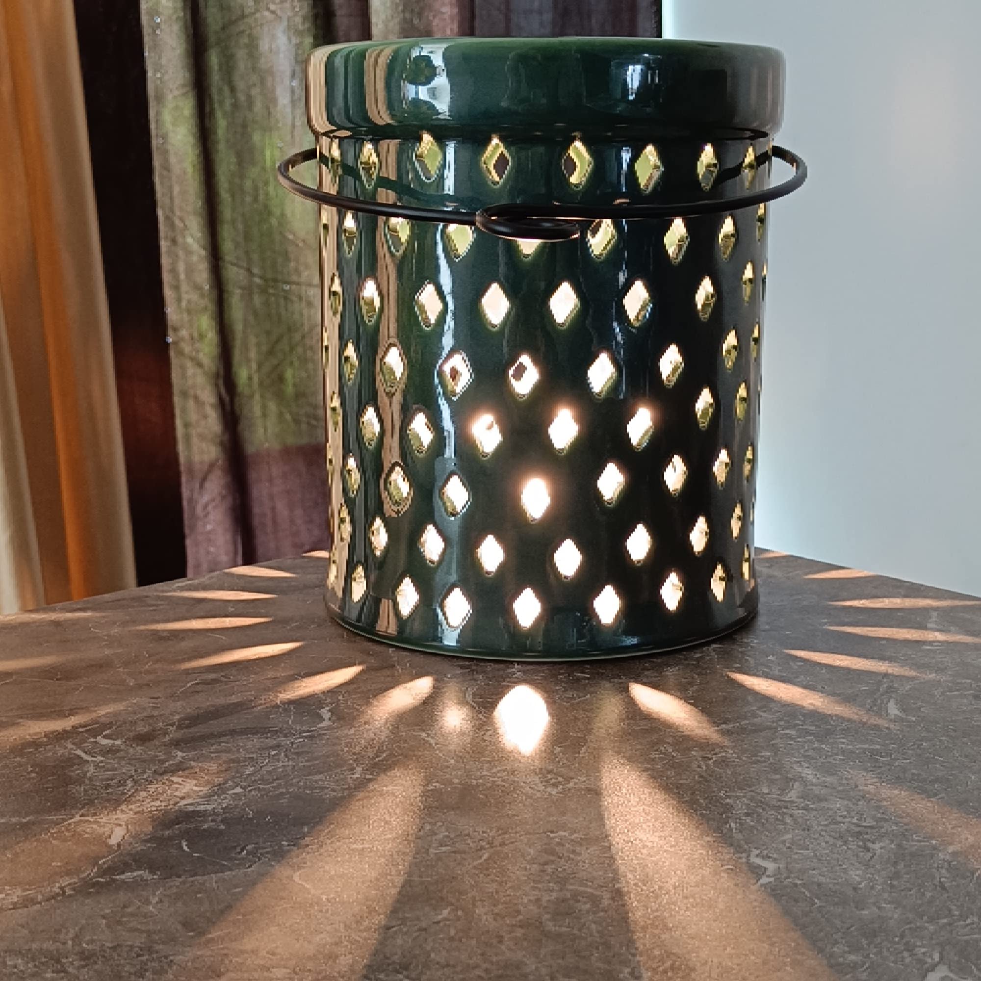 Ceramic Hanging Tealight Holder - Olive Diamond Cut Design for Home Decor, Office, Living Room, Bedroom & Restaurants | 12 Inch Decorative Candle Holder for Romantic Ambiance, Wedding Decor & Outdoor Parties