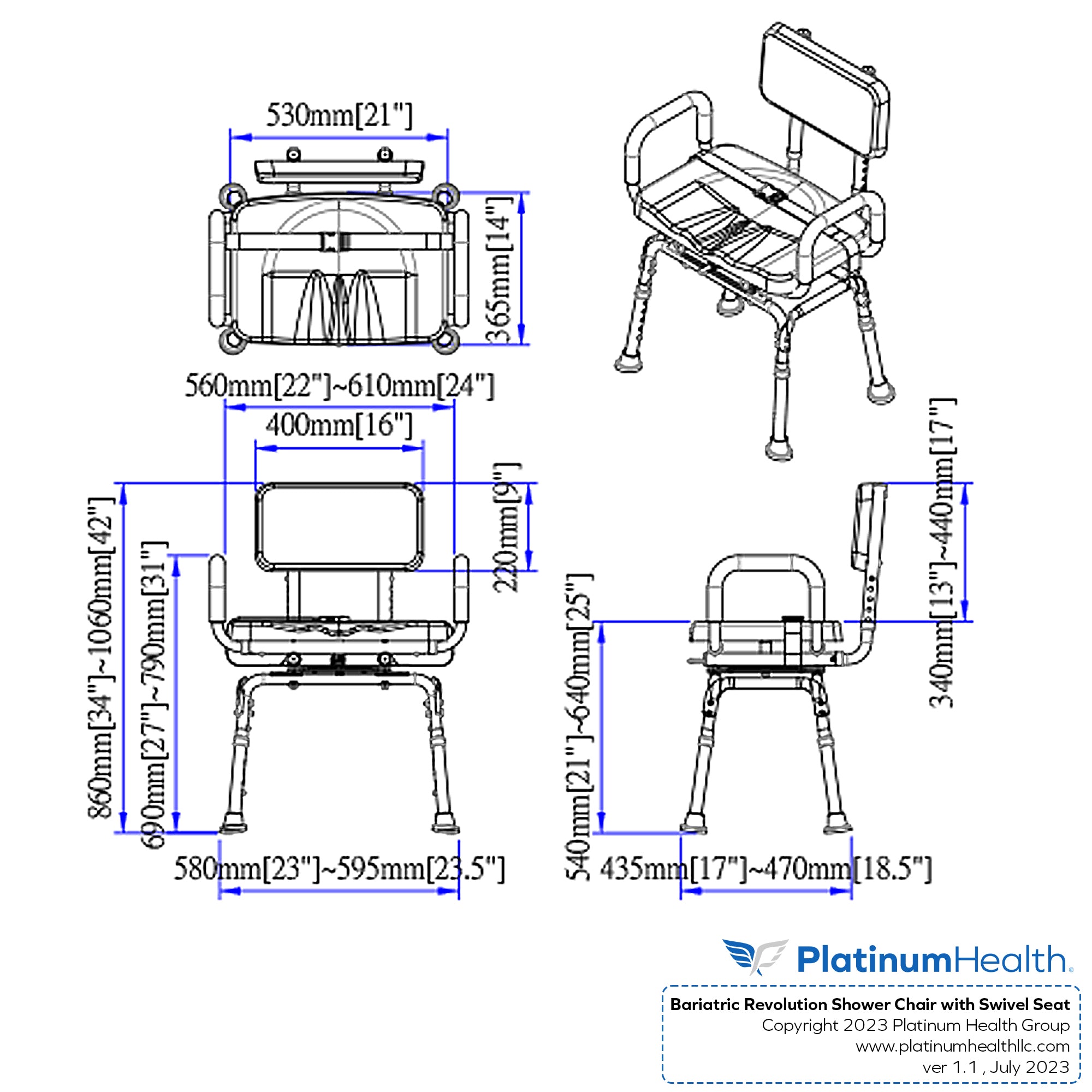 Bariatric Revolution Pivoting Swivel Shower Chair - 600lb Weight Capacity for Disabled & Elderly - Heavy Duty Bath Seat for Safe Showering & Mobility Assistance