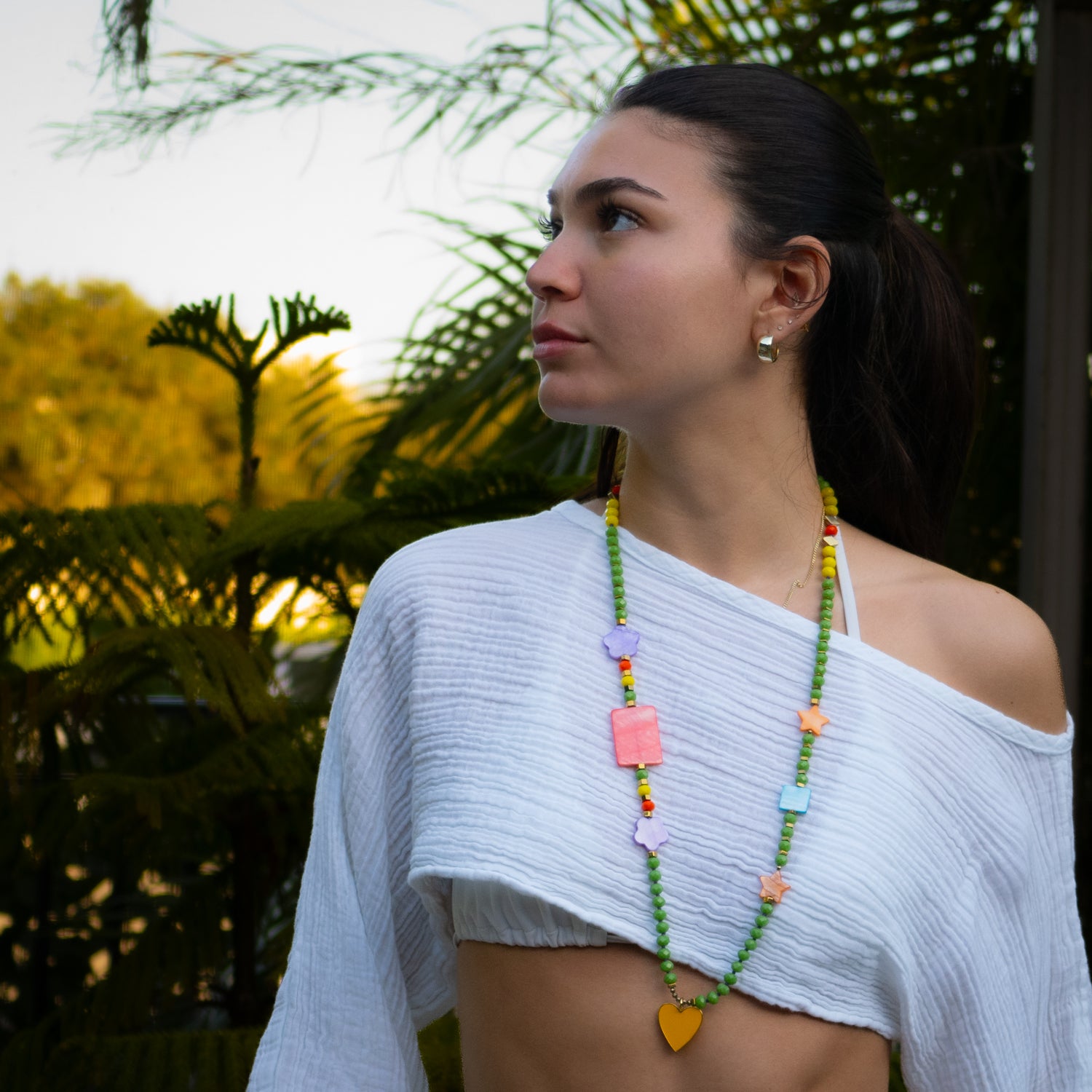 Yellow Heart Summer Vibe Beaded Colorful Necklace - Trendy Boho Statement Jewelry for Women | Perfect for Beach Vacations, Music Festivals & Summer Outfits