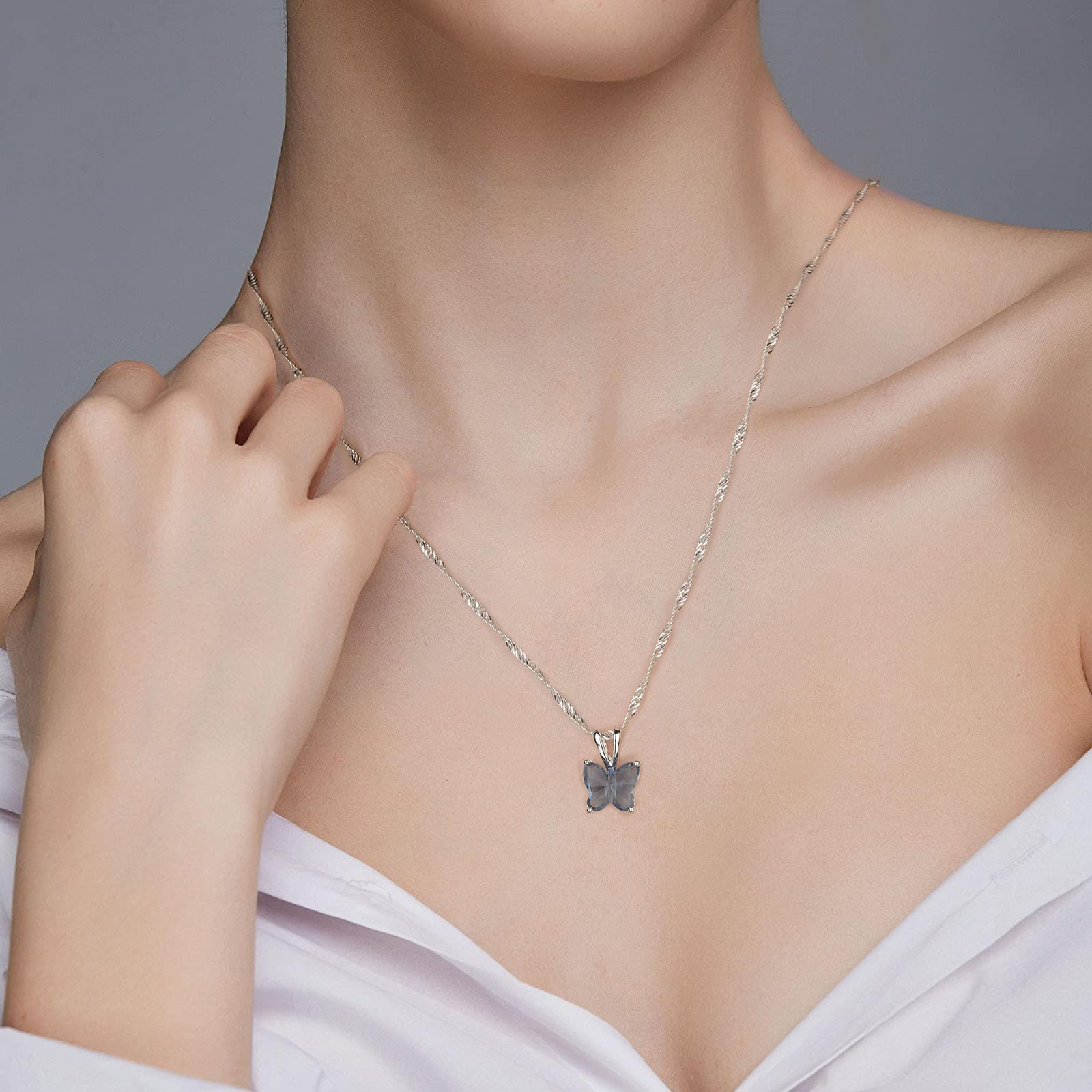 12 Month Birthstone Butterfly Necklace for Women - Premium Crystal Choker with Horoscope Pendant Charm, 16+2 Inch Adjustable Chain | Perfect Gift for Birthday, Anniversary & Special Occasions