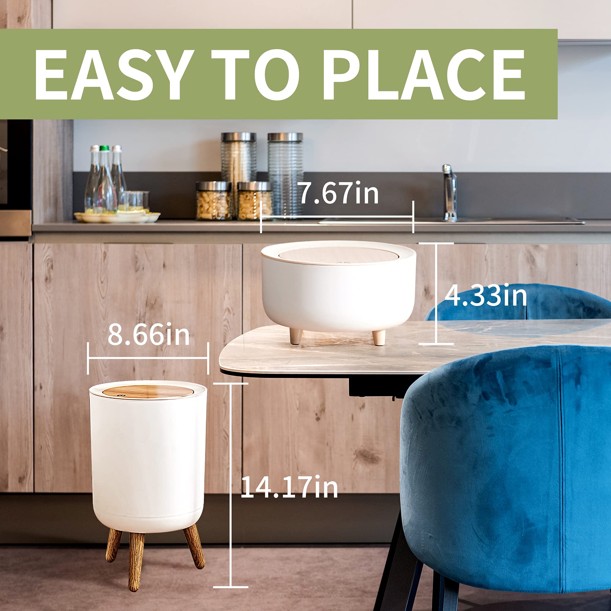 1.8 Gallon & 0.5 Gallon Mini Trash Can Set (2-Piece) - Press Top Lid, Modern Nordic Waste Basket for Office, Home, Outdoor - Dog Proof Small Garbage Bin (White) | Perfect for Desks, Bathrooms, Dorm Rooms & Pet Areas