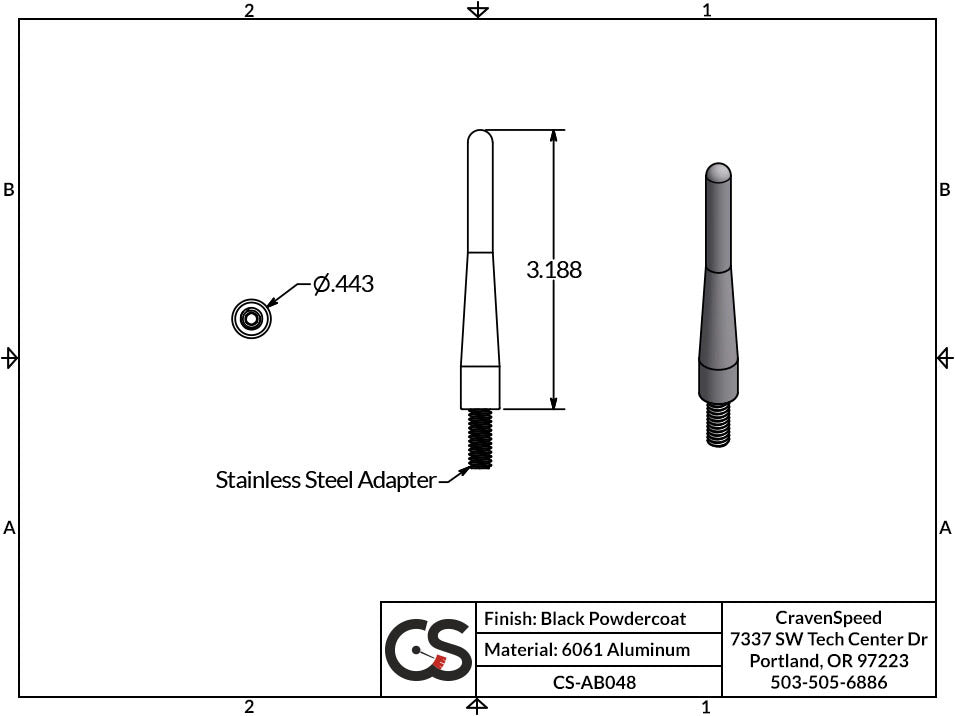 21-23 Ford Bronco Cravenspeed Original Style Stubby Antenna - Short Car Radio Antenna Replacement for Off-Road & Daily Driving