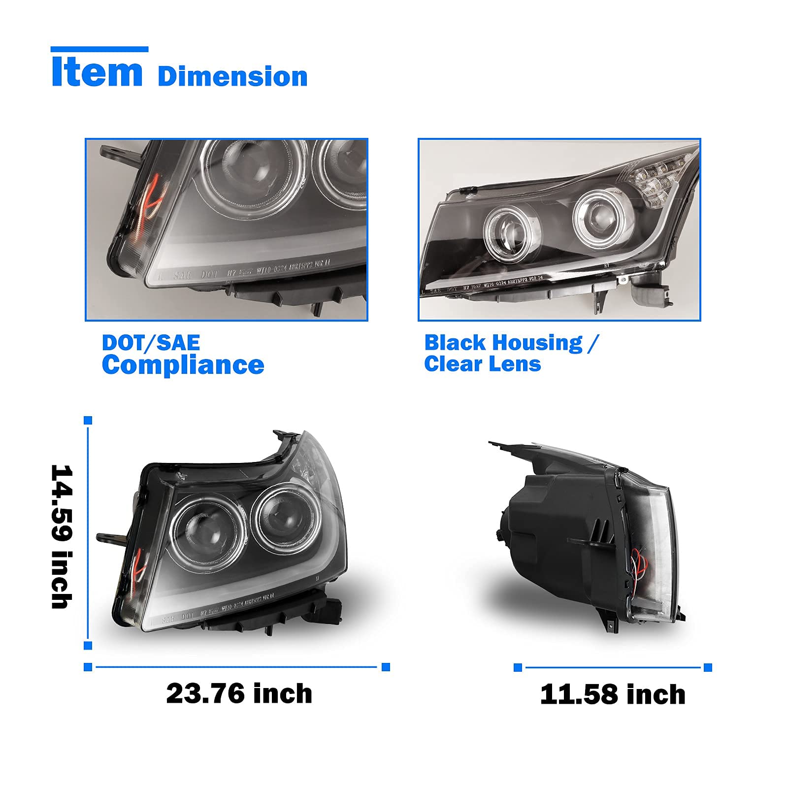 WOLFSTORM LED Headlight Assembly Replacement for 2011-2015 Chevy Cruze - Clear Lens Projector with Daytime Running Lights - Upgrade for Night Driving & Enhanced Visibility