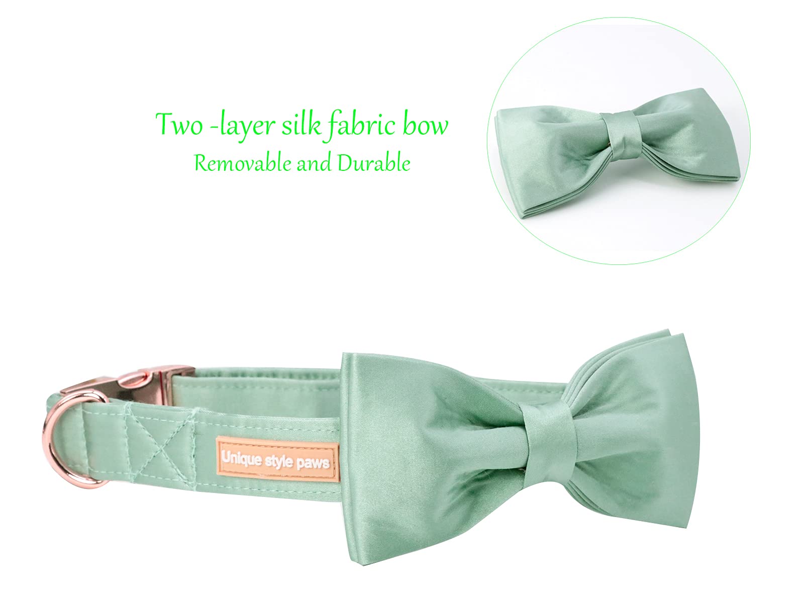 Stylish Green Silk Dog Collar with Adjustable Bow Tie - Soft & Comfortable Pet Collar for Small Dogs - Perfect Gift for Puppies, Daily Walks & Special Occasions