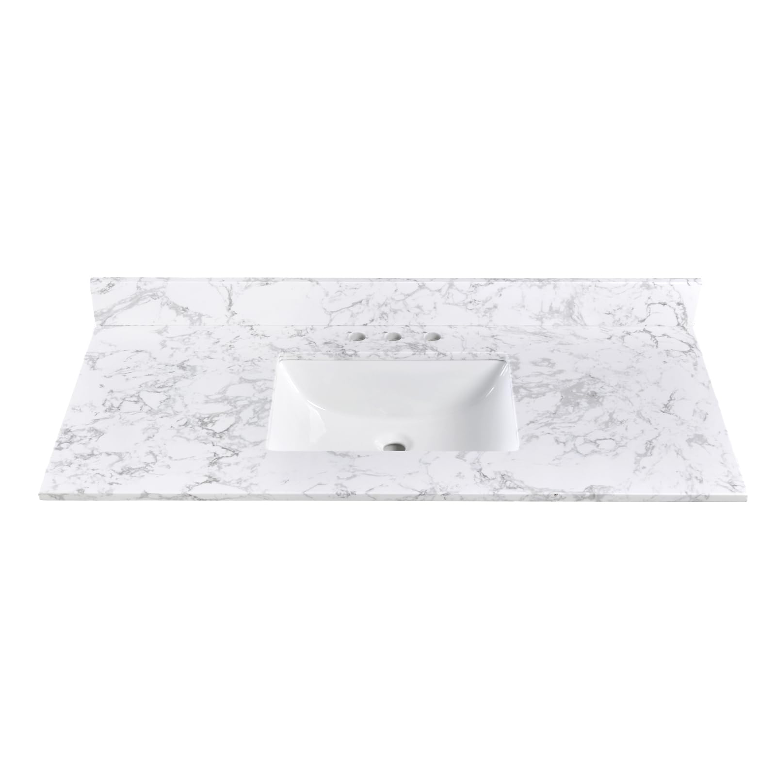 48x22 Inch White Engineered Stone Bathroom Vanity Top with Integrated Sink - 8 Inch 3-Hole Faucet Spread & Backsplash (Faucet Not Included) - Perfect for Modern Bathroom Renovations & Small Space Solutions