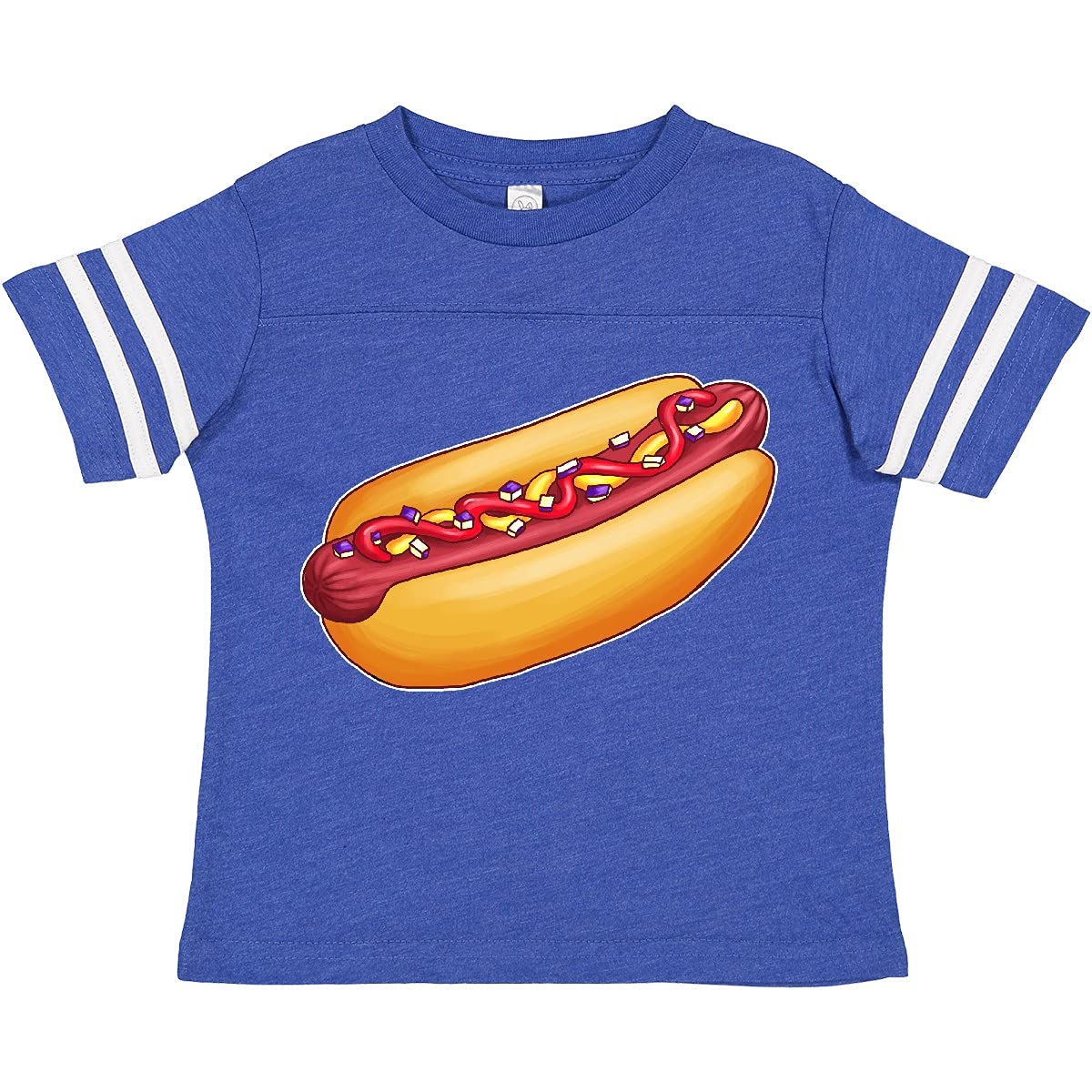 Inktastic Hot Dog Illustration Toddler T-Shirt - Cute Mustard Onions & Ketchup Design for Boys & Girls - Perfect for Playdates, Birthday Parties & Summer Outfits