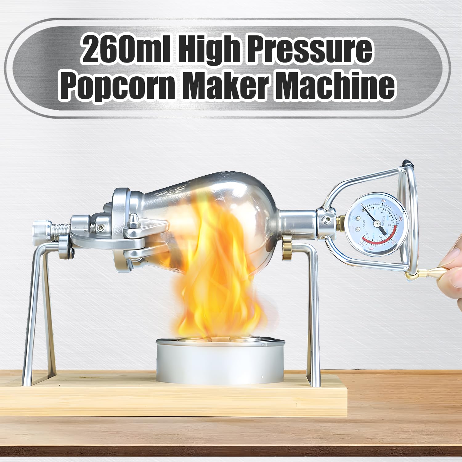 Stainless Steel Hot Air Popcorn Maker Machine - 260ml Large Capacity for Home Theater, Movie Nights & Parties - Healthy Oil-Free Snack Popper for Family Fun