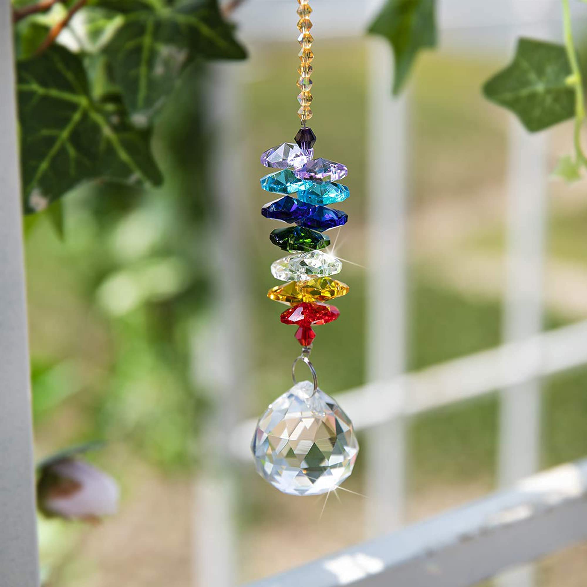 H&D Crystal Suncatcher - Feng Shui Rainbow Maker Window Prisms for Home Decor, Meditation & Positive Energy - Create Beautiful Rainbows in Living Room, Bedroom or Garden