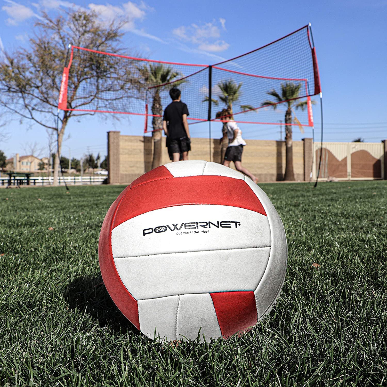PowerNet Four Square Volleyball Net Standalone Unit - Portable Outdoor Volleyball Net System for Backyard, Beach, Park & Camping Games - Perfect for Family Fun & Sports Training