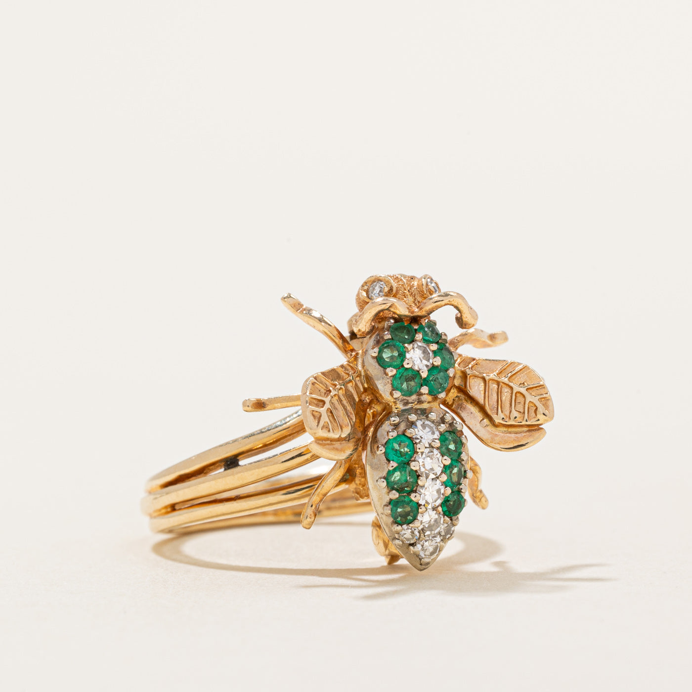 Emerald & Diamond Bumble Bee Ring - 0.17ctw Emerald & 0.14ctw Diamond - Size 5.5 - Elegant Nature-Inspired Jewelry for Women - Perfect for Weddings, Anniversaries & Everyday Wear