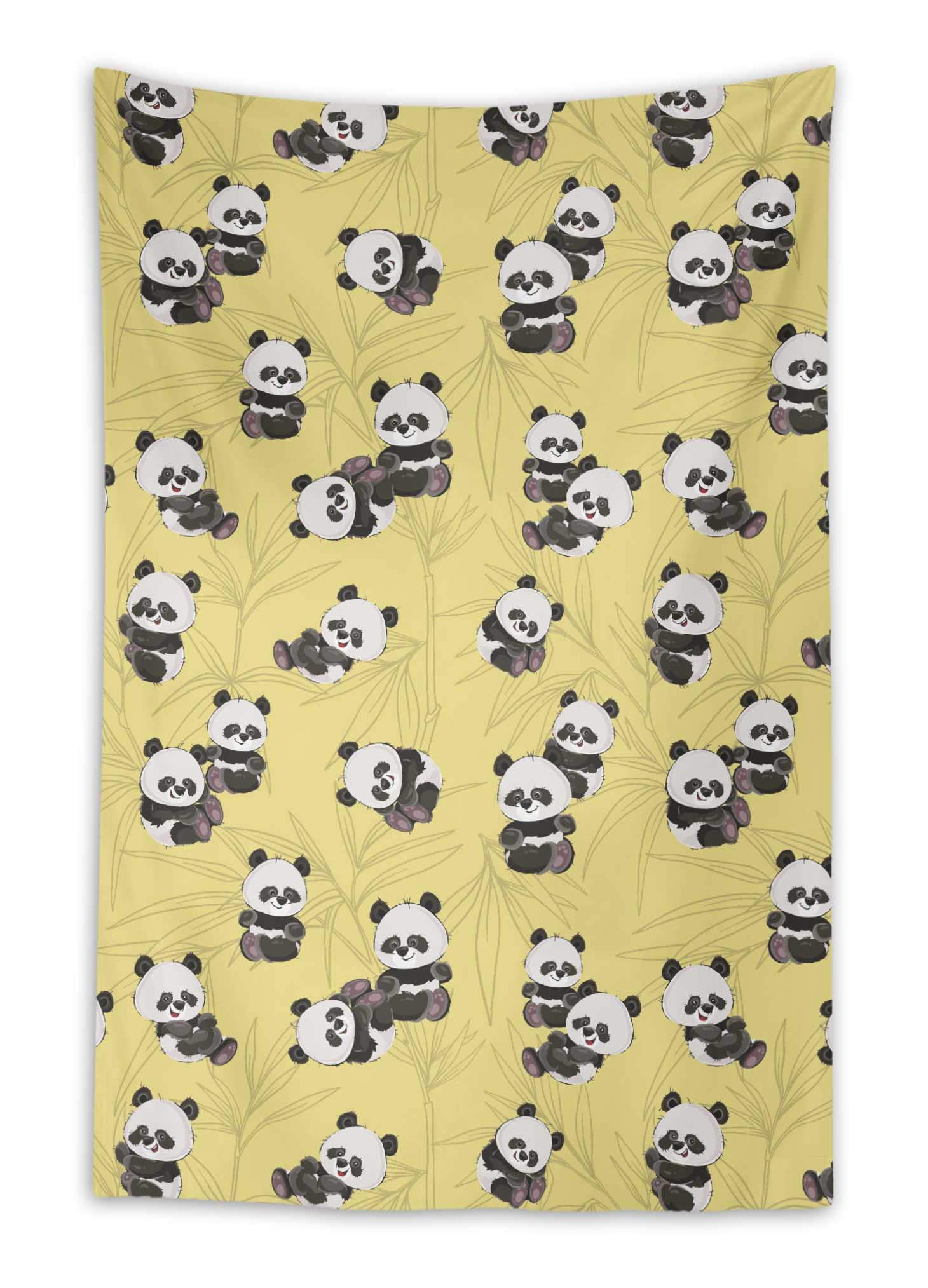 Vibrant Yellow Tree & Panda Kids Printed Wall Hanging Tapestry - 58 x 80 Inches - Dorm Decor, Beach Throw, Nursery Wall Art, Boho Room Decor