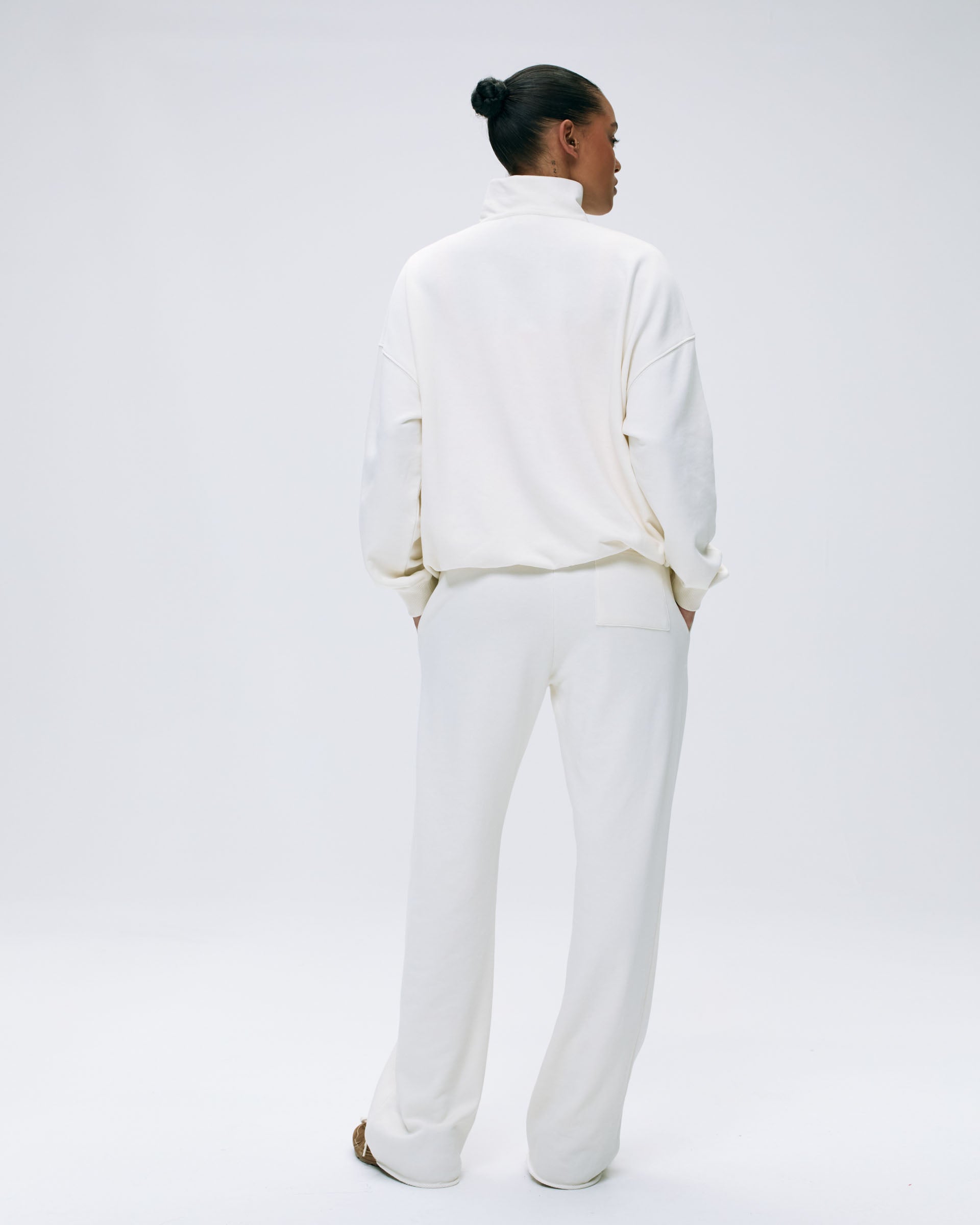 Vacation Full Zip Funnel Neck Sweatshirt - Marshmallow White & Mango Orange | Cozy Pullover Hoodie for Travel, Camping & Casual Outfits