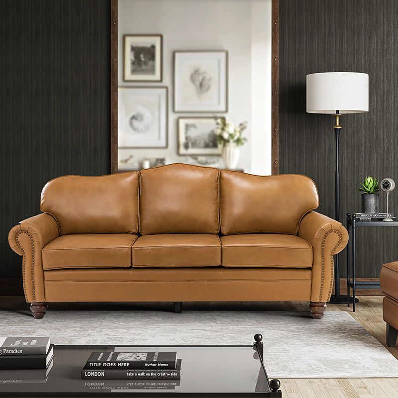 Flavio 81 Genuine Leather Sofa - Premium Full Grain Leather Couch for Living Room, Lounge & Office - Comfortable Modern Sectional Sofa with Sturdy Wood Frame