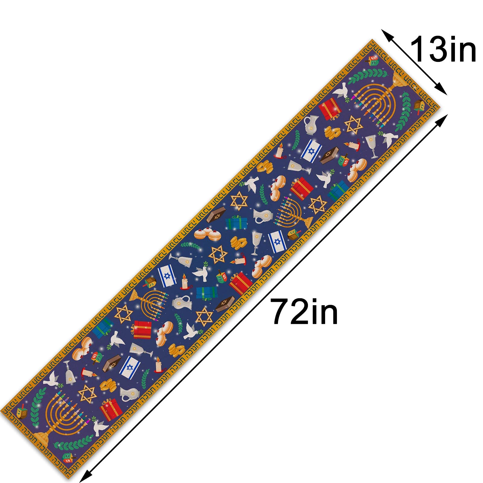 Linen Hanukkah Table Runner with Hebrew Menorah & Star of David - 13x72'' Jewish Chanukah Decor for Kitchen, Dining Room, and Holiday Celebrations