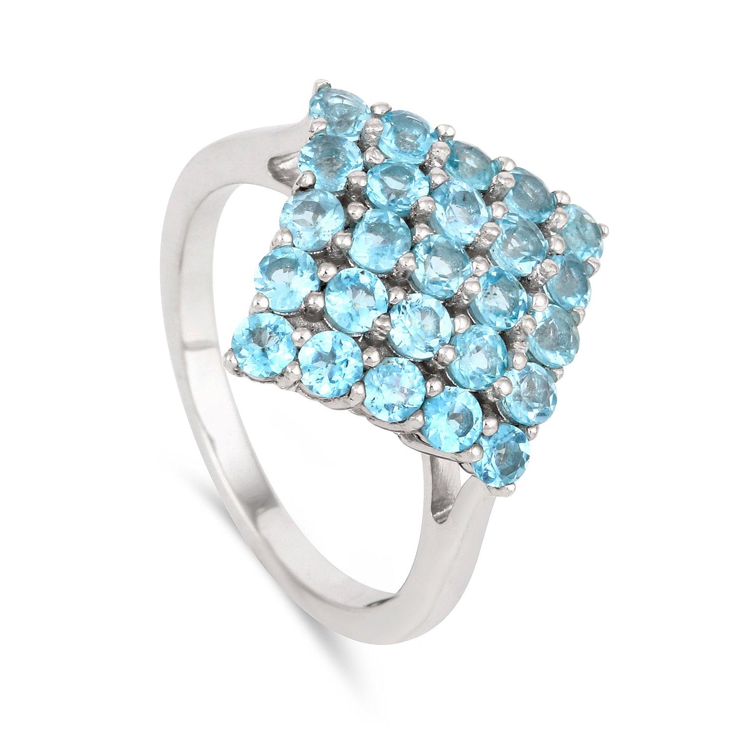 Natural Blue Paraiba Apatite Cluster Ring - Handmade Sterling Silver Jewelry for Women - Elegant Statement Ring for Weddings, Parties & Special Occasions