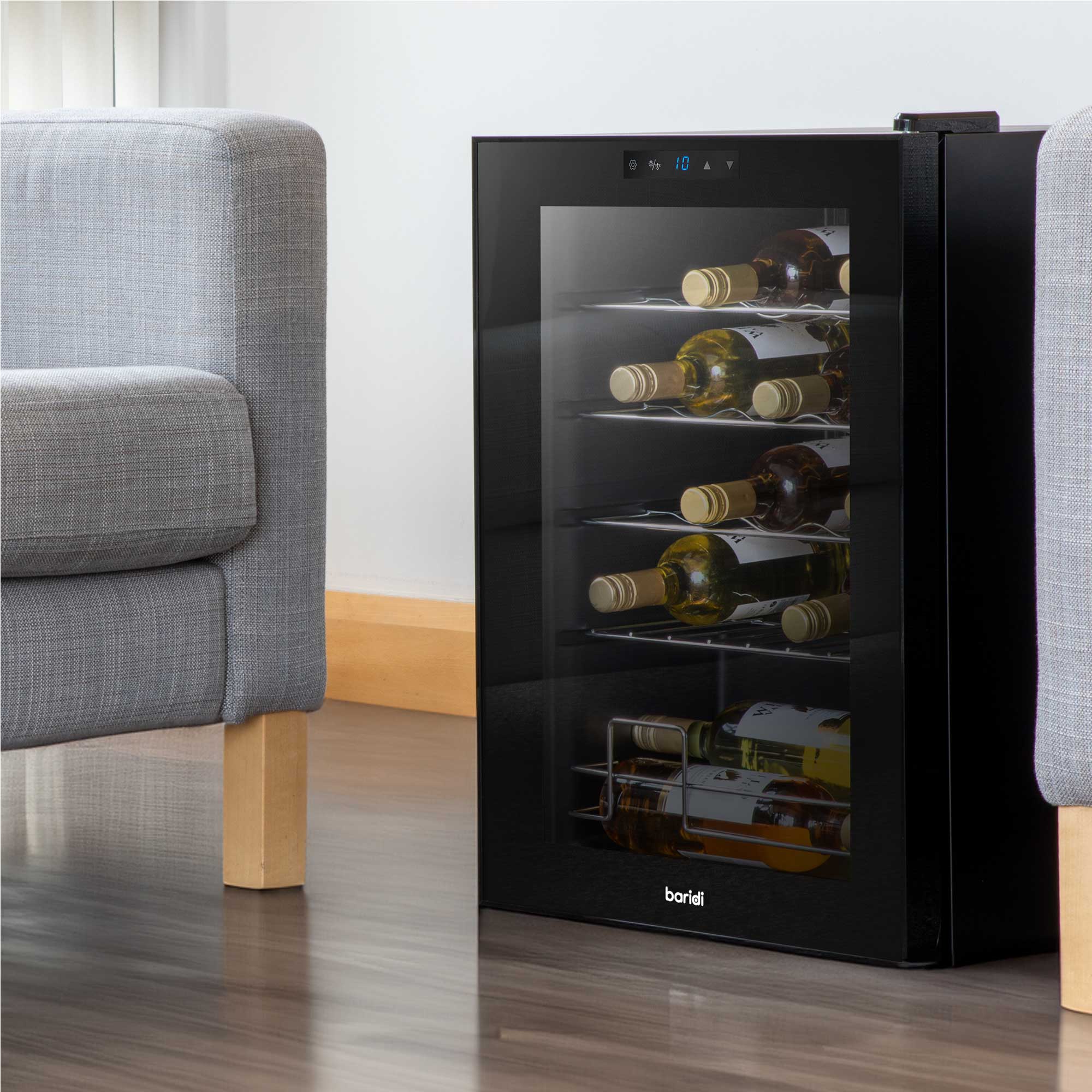 Baridi 20 Bottle Wine Cooler Refrigerator - Digital Touch Screen Control, LED Interior Lighting, Freestanding Black Wine Fridge for Home, Kitchen, Bar, or Restaurant Use