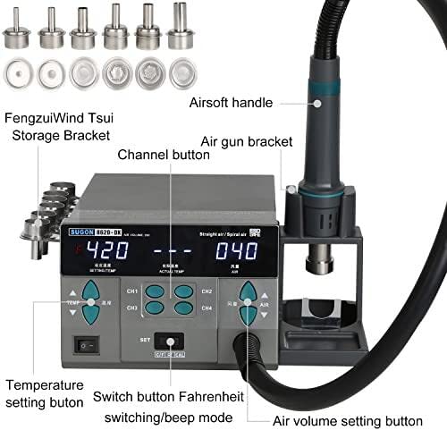 SUGON 8620DX 220V 1300W Digital Hot Air Rework Station with Adjustable Temperature (212°F-845°F), 4 Memory Presets & 6 Nozzles - Professional SMD Soldering Station for PCB Repair, Electronics Rework, and DIY Projects